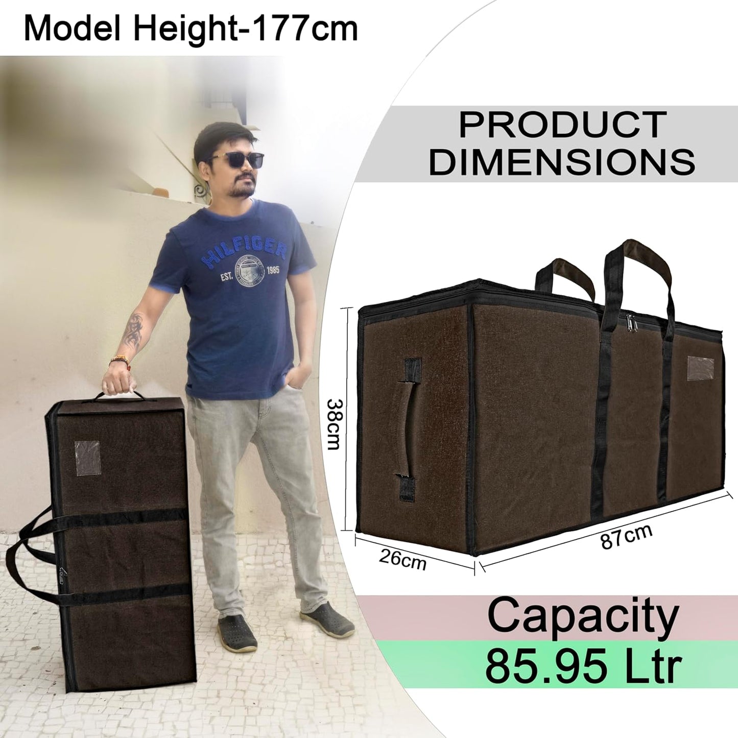Storite Multi-Purpose Heavy Duty Moisture Proof 90 Litres Canvas Super-Size Jumbo Underbed Storage Bag/Toys/Blankets/Stationery Paper/Clothes/Moving Bags (87x38x26 cm), Brown