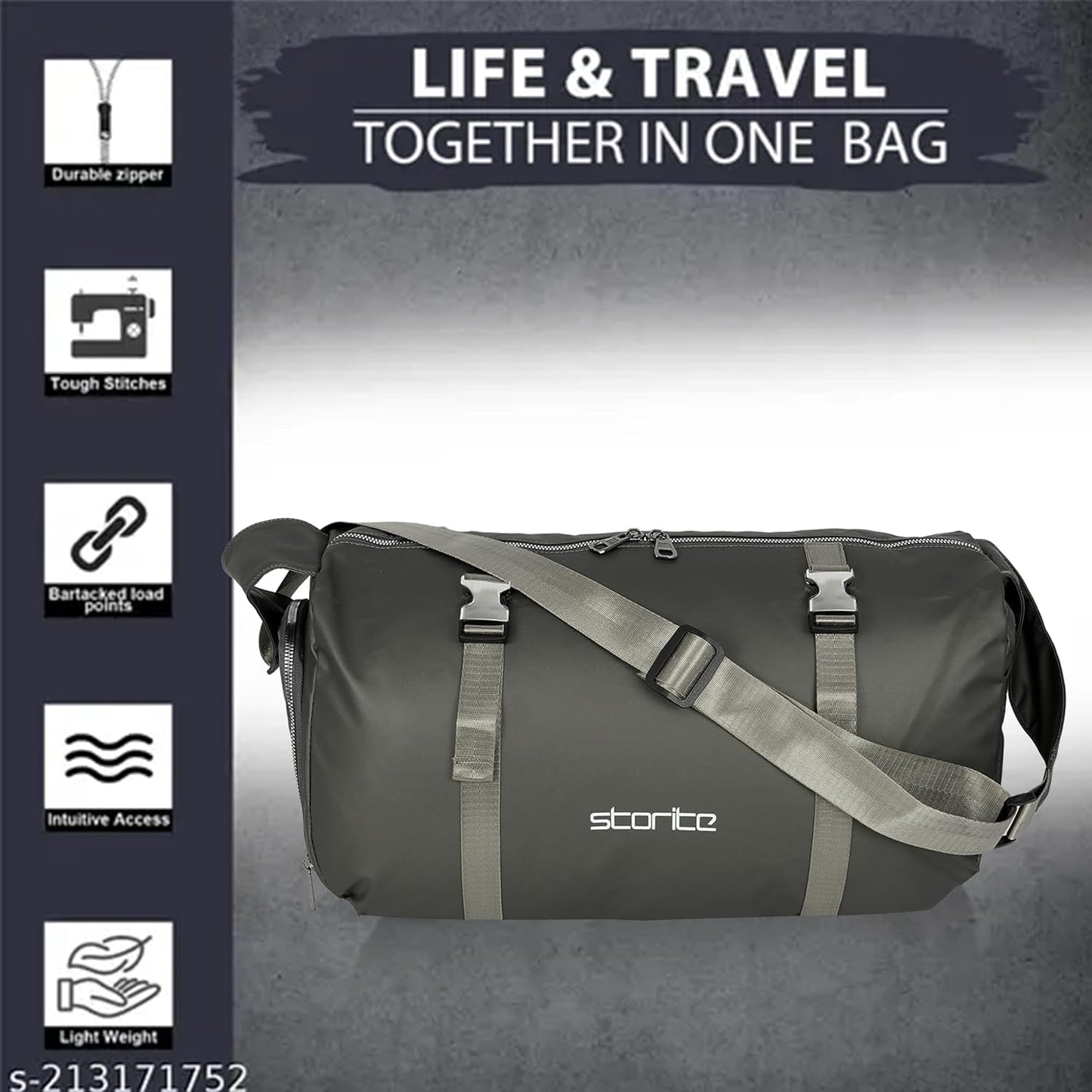 Storite Polyester 43 Cm Imported Multi Purpose Travel Duffle Bag for Women with Wet Pocket, Lightweight Waterproof Backpack Carry Luggage Bag with Shoe Compartment (ShinyGrey, 43 x 18.5 x 22 Cm)
