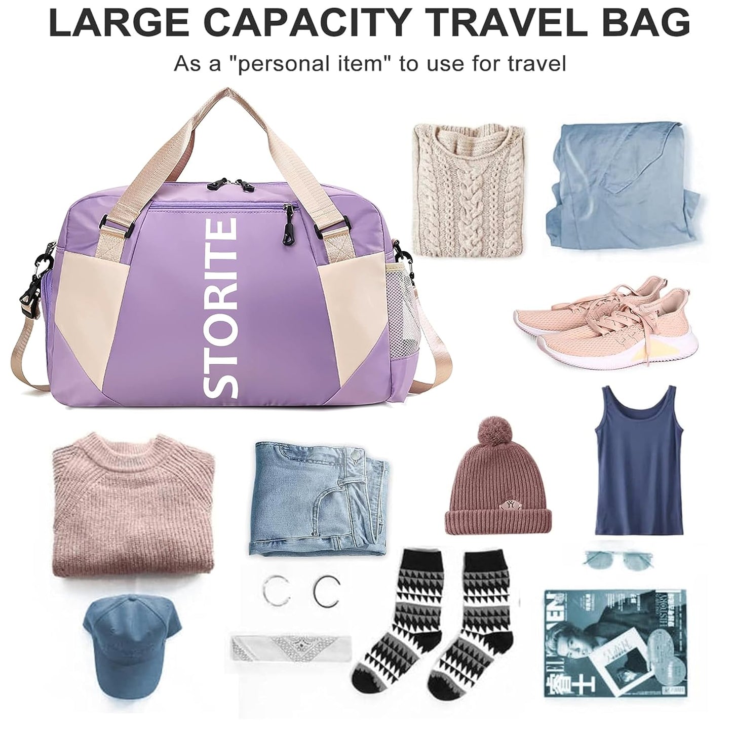 Storite Nylon 47 Cm Imported Travel Duffle Bag Stylish Weekender Overnight Luggage Bag for Women Purple