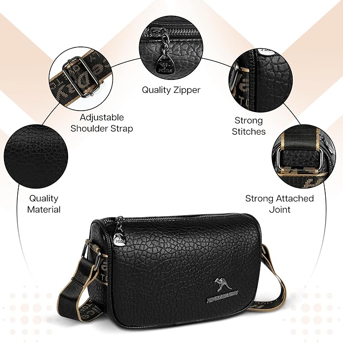 Storite PU Leather Square Women Tote Bag, Stone Pattern fashionable & Party Sling Bag, Shoulder Crossbody Bag with Broad Strap - Black