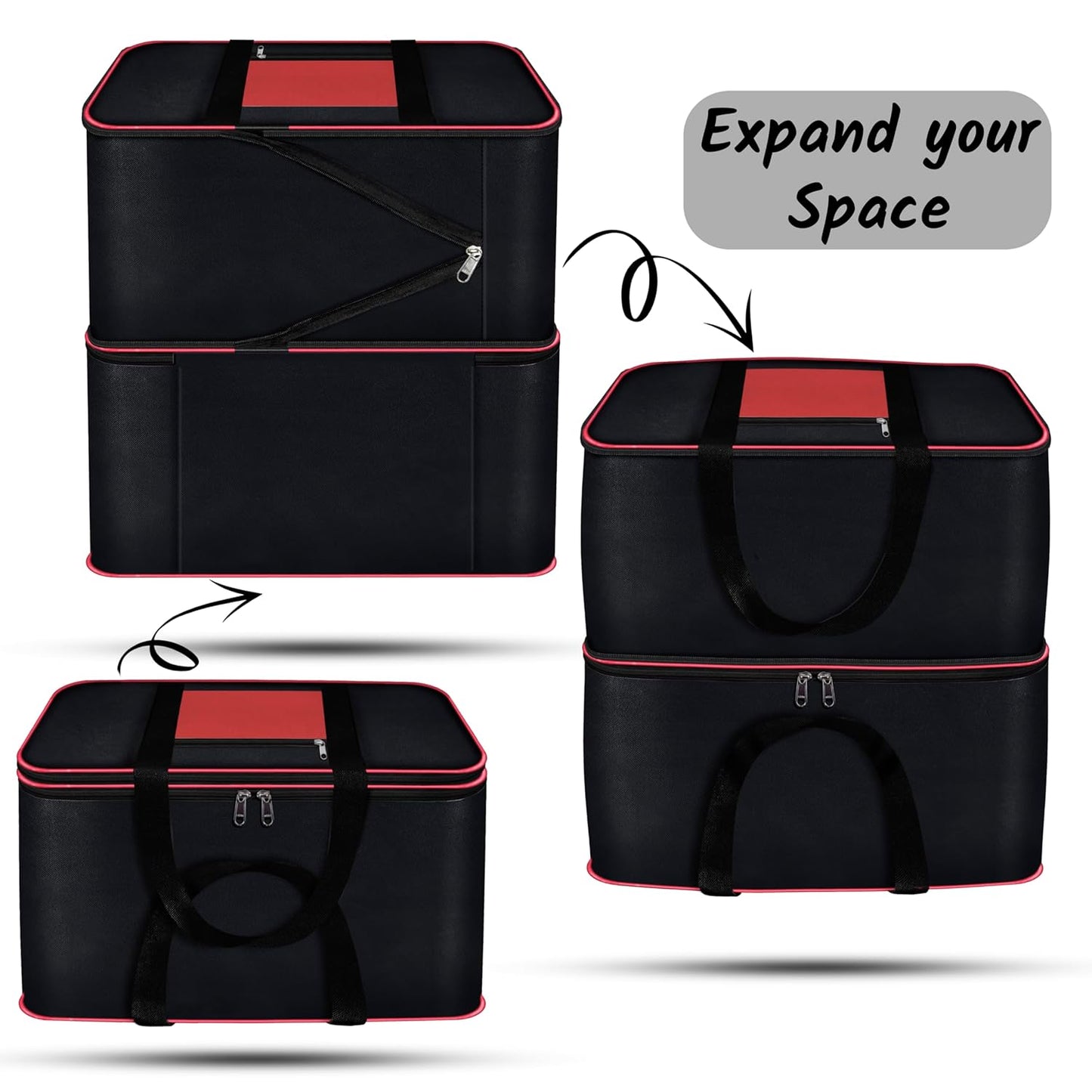 Storite 2 Pack Expandable Moisture Proof Nylon 142 L Heavy Duty Extra Large Size Underbed Storage Bag For Clothes/Blankets/Toys/Stationery Paper (57 x 49 x 51 cm) - Black,Rectangular
