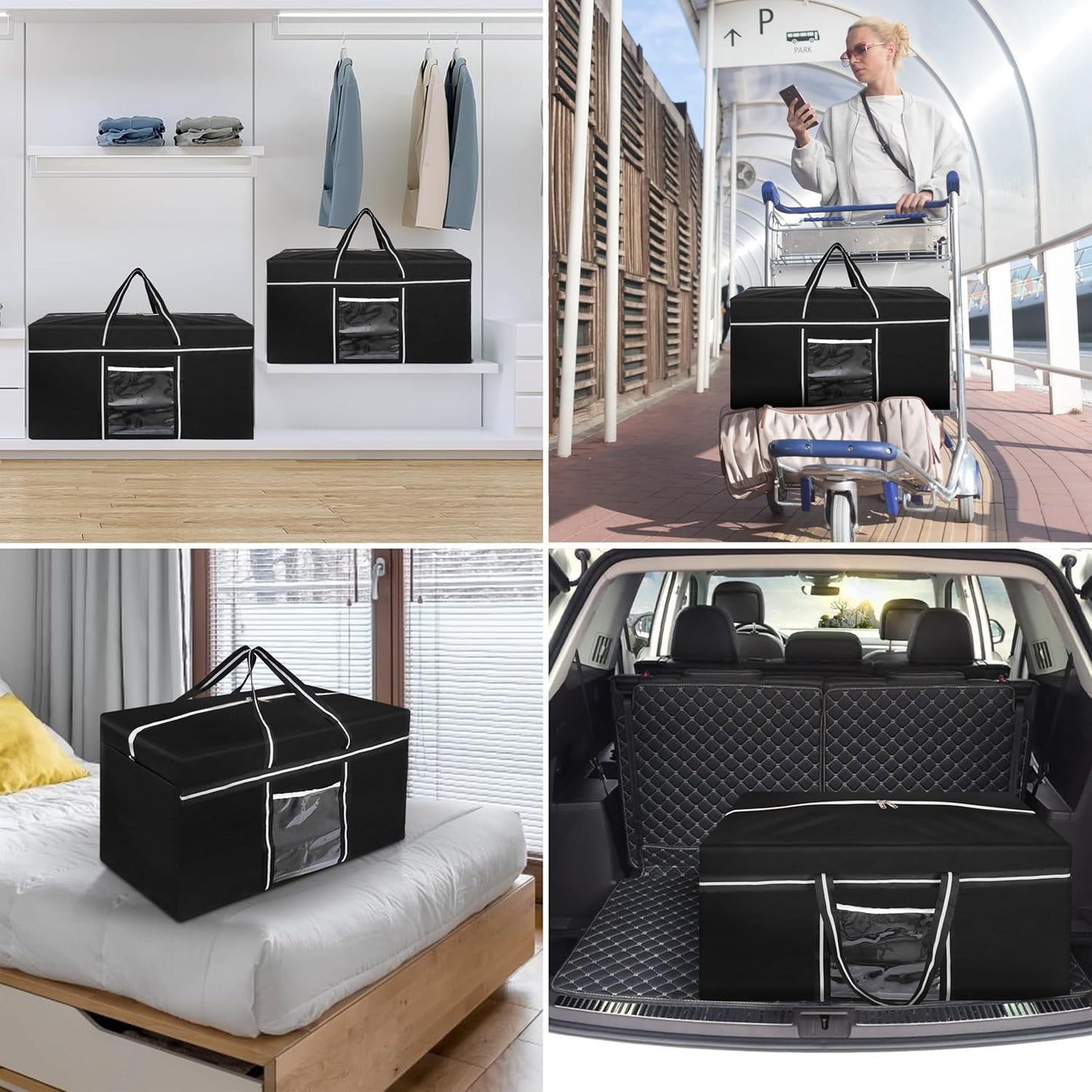 Storite Extra Large 128 L Nylon Moisture Proof Multipurpose Heavy Duty Toys Storage Bag/Stationery/Blankets/Clothes/Moving Bags With Strong Reinforced Handles Rectangular - Black