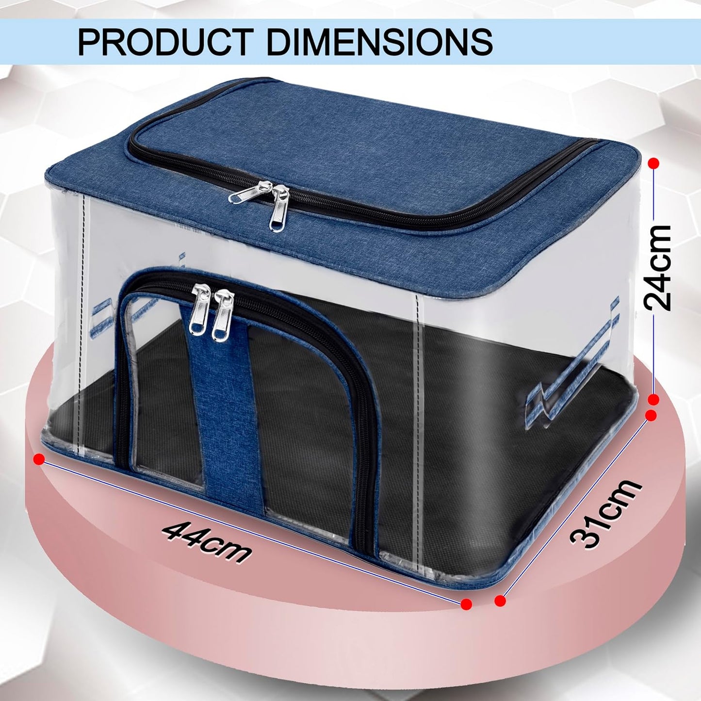 Storite Nylon 33 L PVC Transparent Moisture Proof Storage box for Clothes Closet Wardrobe Organizer Saree Bags for Clothes with Carry Handle - (DarkBlue, 44 x 31 x 24 cm)