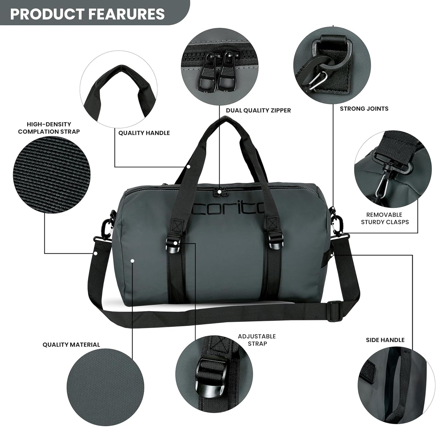 Storite Nylon 43 Cm Imported Multi Purpose Travel Duffle Bag for Women with Dry and Wet Pocket, Lightweight Waterproof Backpack Carry Luggage Bag (Grey, 43 x 20 x 24 cm)