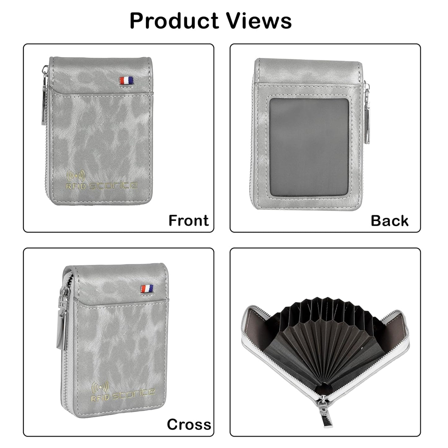 Storite RFID PU Leather 9 Slot Vertical Credit Debit Card Holder Money Wallet Zipper Coin Purse for Men Women (Grey - 8 x 2 x 11.5Cm)