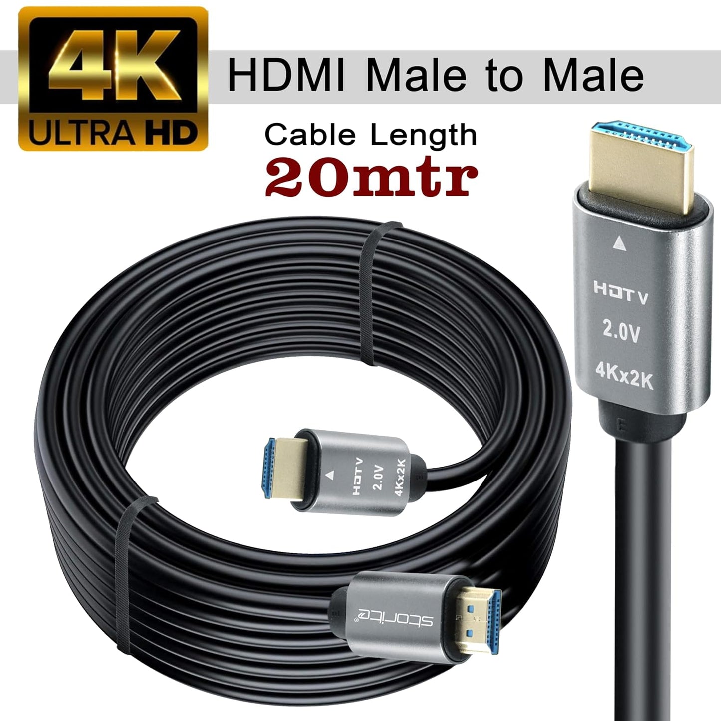 Storite 20 Meter 4K HDMI 2.0V Cable With Ethernet, 4K@60Hz Ultra HD 2160P Resolution, 3D Supported, 18Gbps High Speed Data Transmission, Compatible with Laptop, TV, Gaming Box, Projector