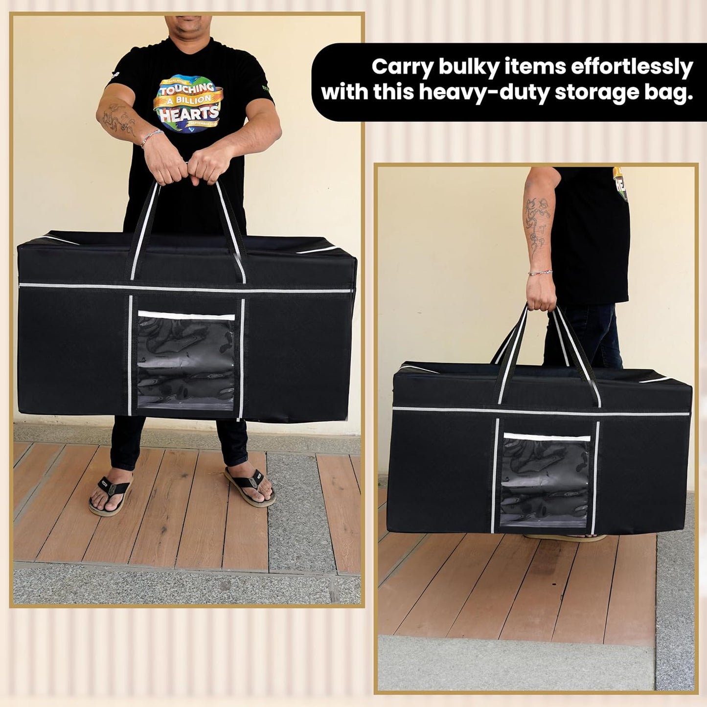 Storite Extra Large 128 L Nylon Moisture Proof Multipurpose Heavy Duty Toys Storage Bag/Stationery/Blankets/Clothes/Moving Bags With Strong Reinforced Handles Rectangular - Black