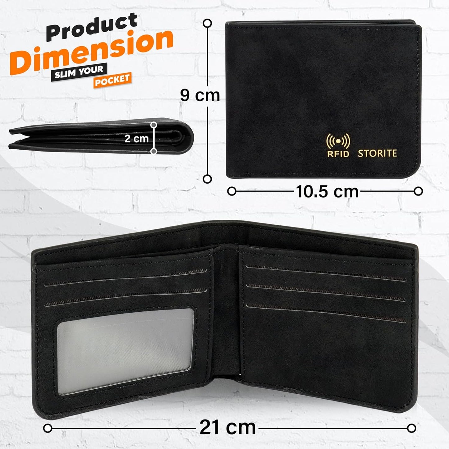 Storite Men's Wallet PU Leather RFID Blocking Money Wallet Zipper Coin Purse for Men (Black-21 x 9 x 2 cm)