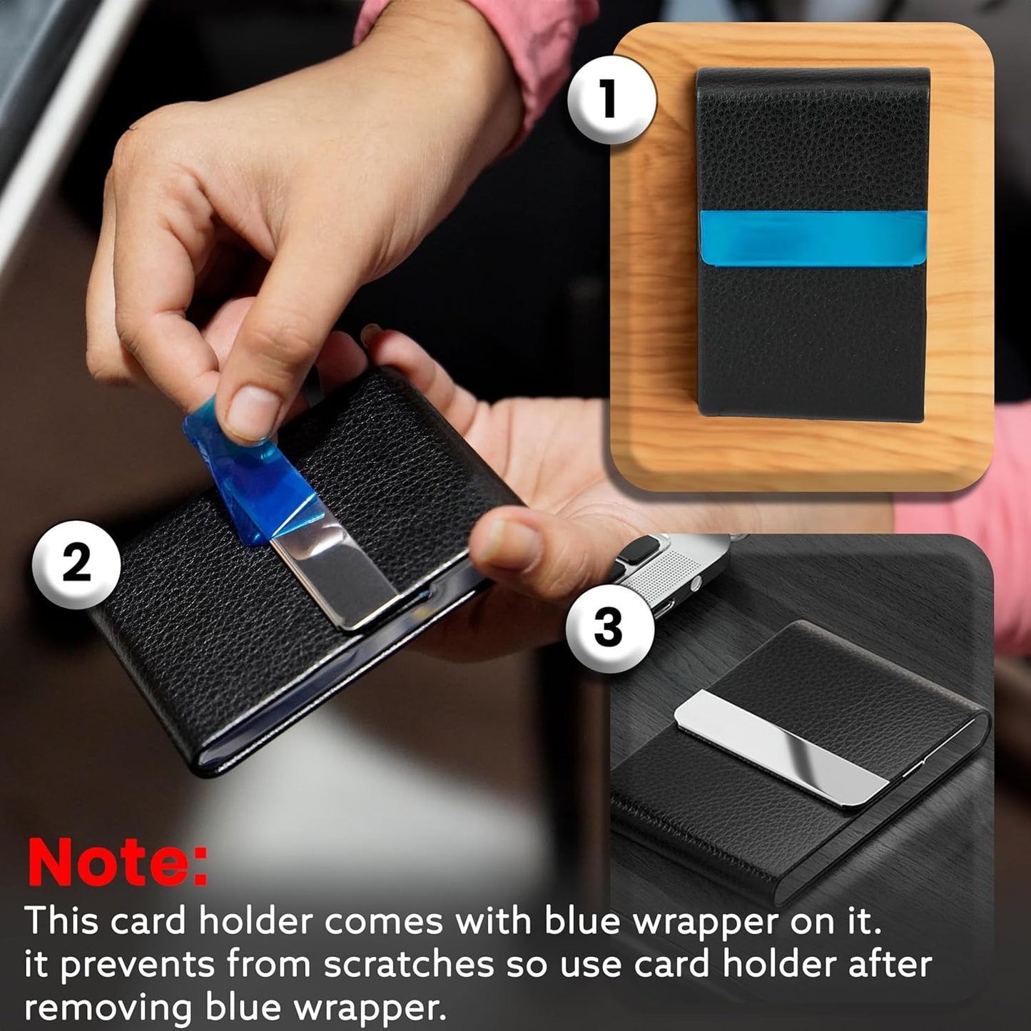 Storite Vertical Card Holder, PU Leather and Stainless Steel Credit Card Wallet, Business Card Holder for Men and Women (Black -9 x 1 x 6 Cm)