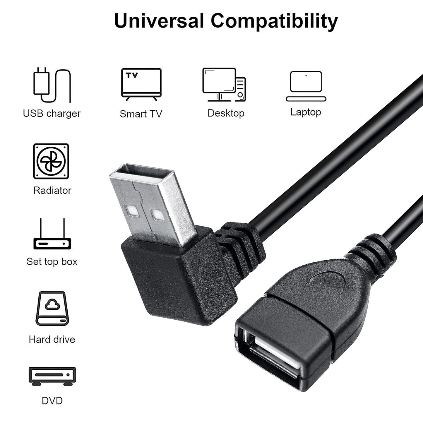 Storite 15CM USB 2.0 Extension Cable USB Male to Female Converter Adapter Extender Cord Up Angle - Black