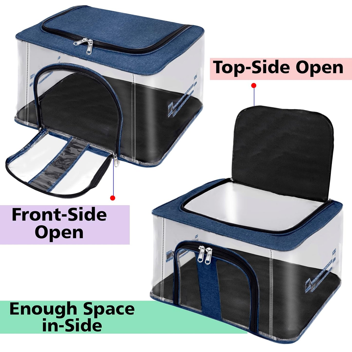 Storite Nylon 33 L PVC Transparent Moisture Proof Storage box for Clothes Closet Wardrobe Organizer Saree Bags for Clothes with Carry Handle - (DarkBlue, 44 x 31 x 24 cm)