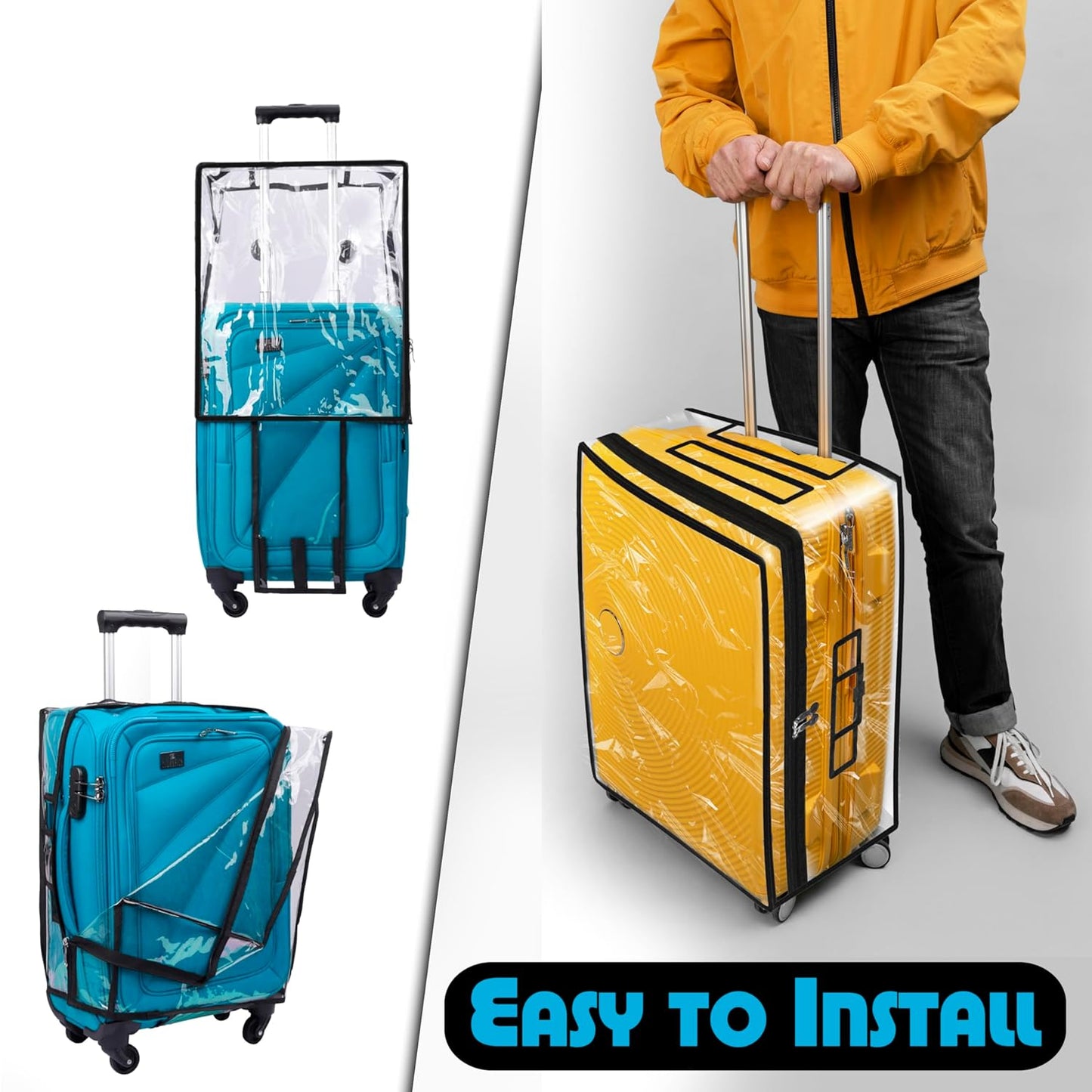 Storite Combo Pack of 3 Zippered Clear PVC Suitcase Covers Protectors,Waterproof Dustproof Suitcase Covers Case for Wheeled Luggage Trolley Protective Covers (28 inch, 24 inch, 20inch)