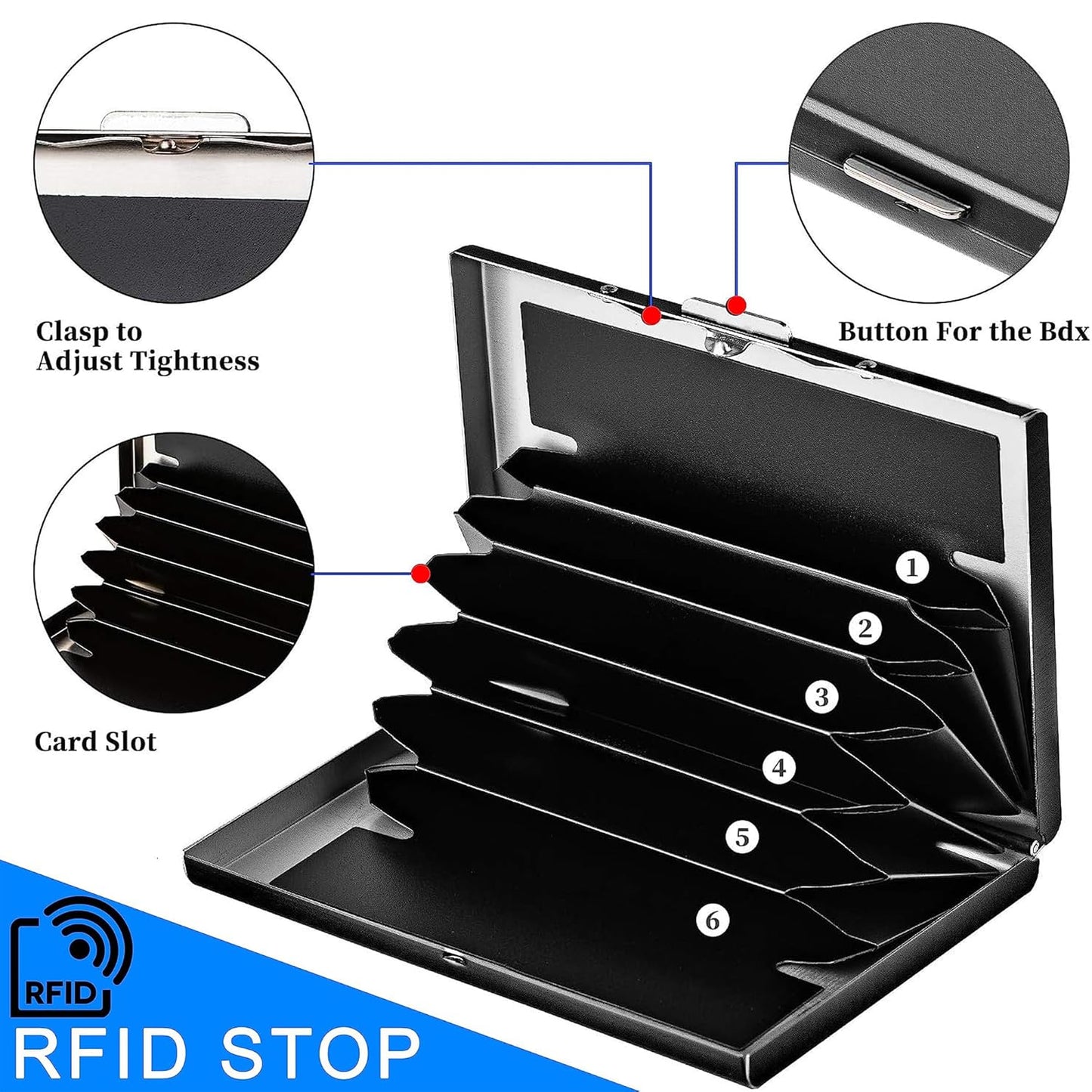 Storite 6 Slots RFID Protected Metal Credit Card Holder Wallet for Men & Women (Black-Matt Finish-9.5 x 6.5 x 1.3 cm)