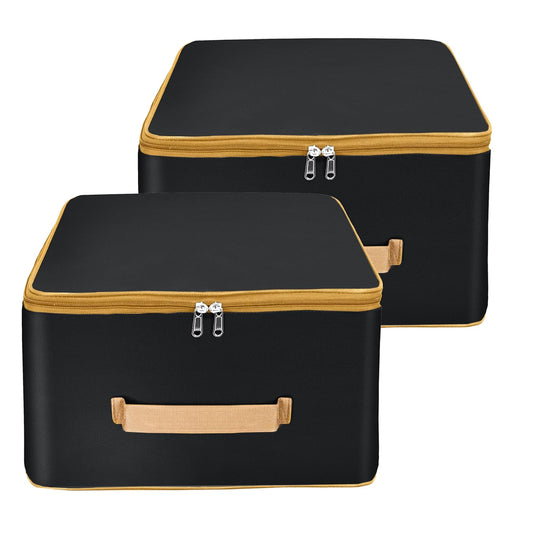 Storite Pack of 2 Nylon Wardrobe Bag Underbed Moisture Proof Cloth Storage Organizer, Storage box for Clothes Saree Bags with Zippered Closure & Handle Square(Black wih Gold Handle, 38x35.5x25 cm)