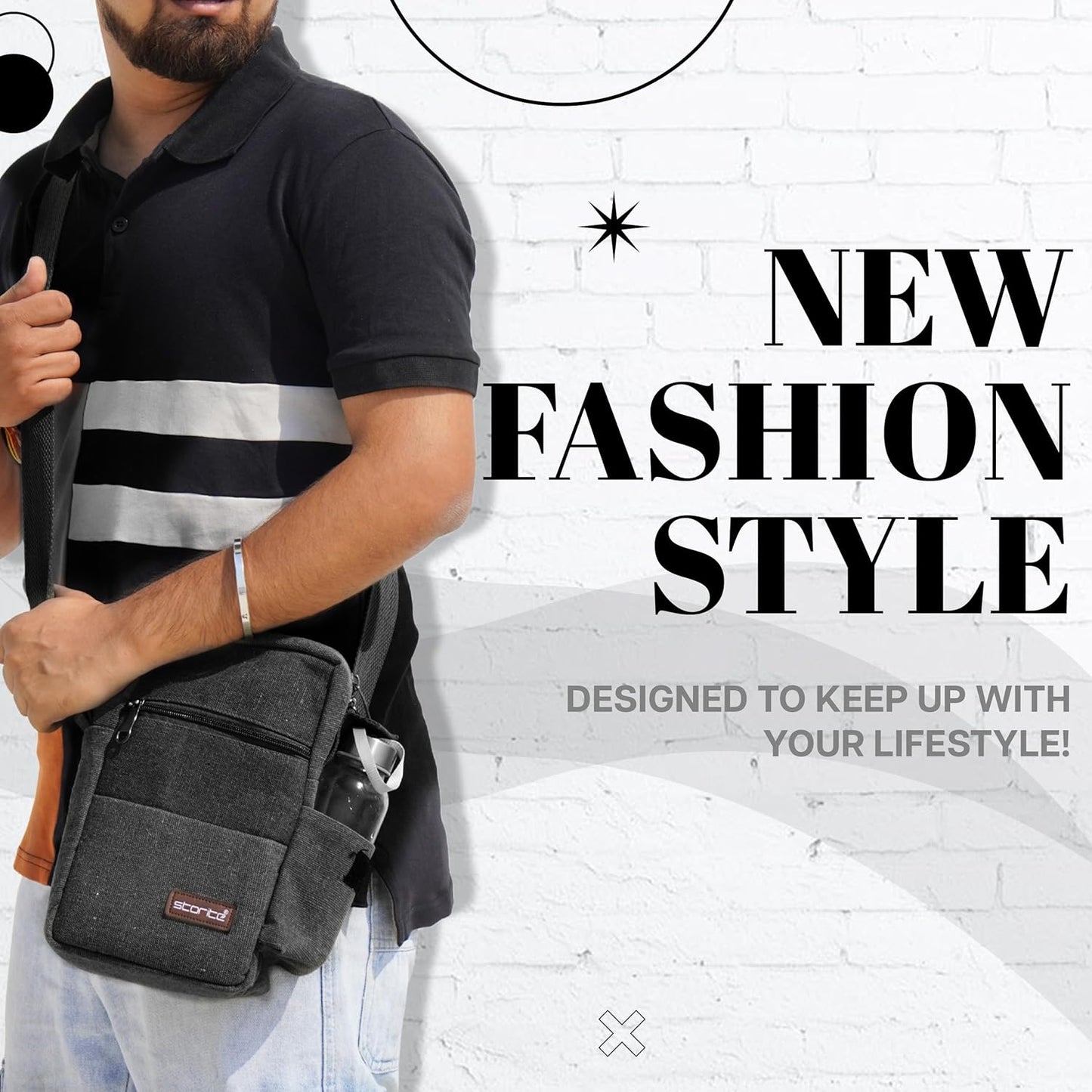 Storite Stylish Padded Canvas Small Sling Cross Body Travel Office One Side Shoulder Bag for Men Women (16 x 8 x 25.5 Cm) (Grey)