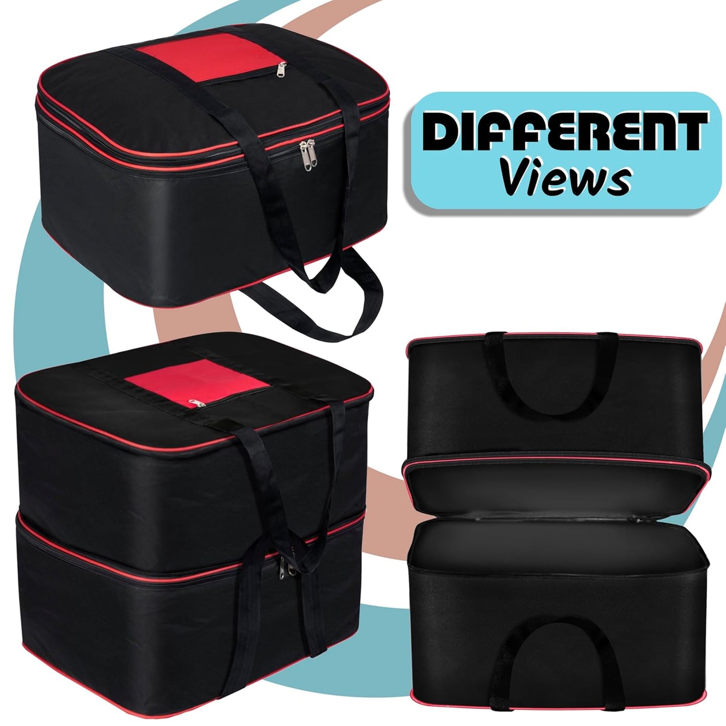 Storite 2 Pack Expandable Moisture Proof Nylon 142 L Heavy Duty Extra Large Size Underbed Storage Bag For Clothes/Blankets/Toys/Stationery Paper (57 x 49 x 51 cm) - Black,Rectangular