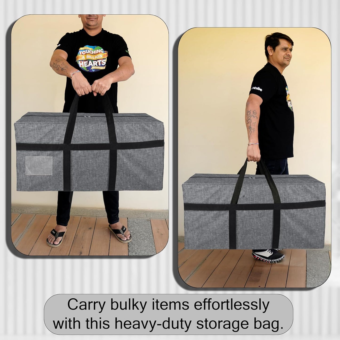 Storite Extra Large 128 L Fabric Moisture Proof Multipurpose Heavy Duty Storage Bag for Toys/Stationery/Blankets/Clothes/Moving Bags With Strong Reinforced Handles Rectangular (Grey,81x40x40 cm)