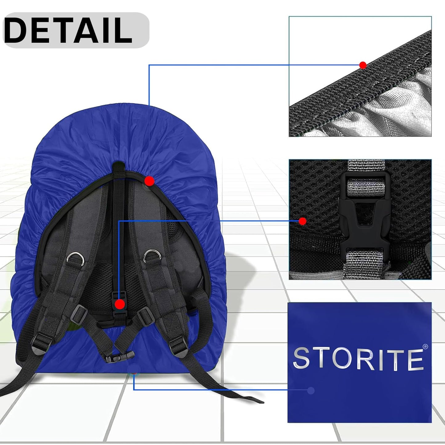 Storite Dust & Rain Cover For Standard Backpack With Pouch, Waterproof Dustproof Rain Cover Bag Elastic Adjustable For School, College,Office, Trekking Bags (30L-35L,Blue)