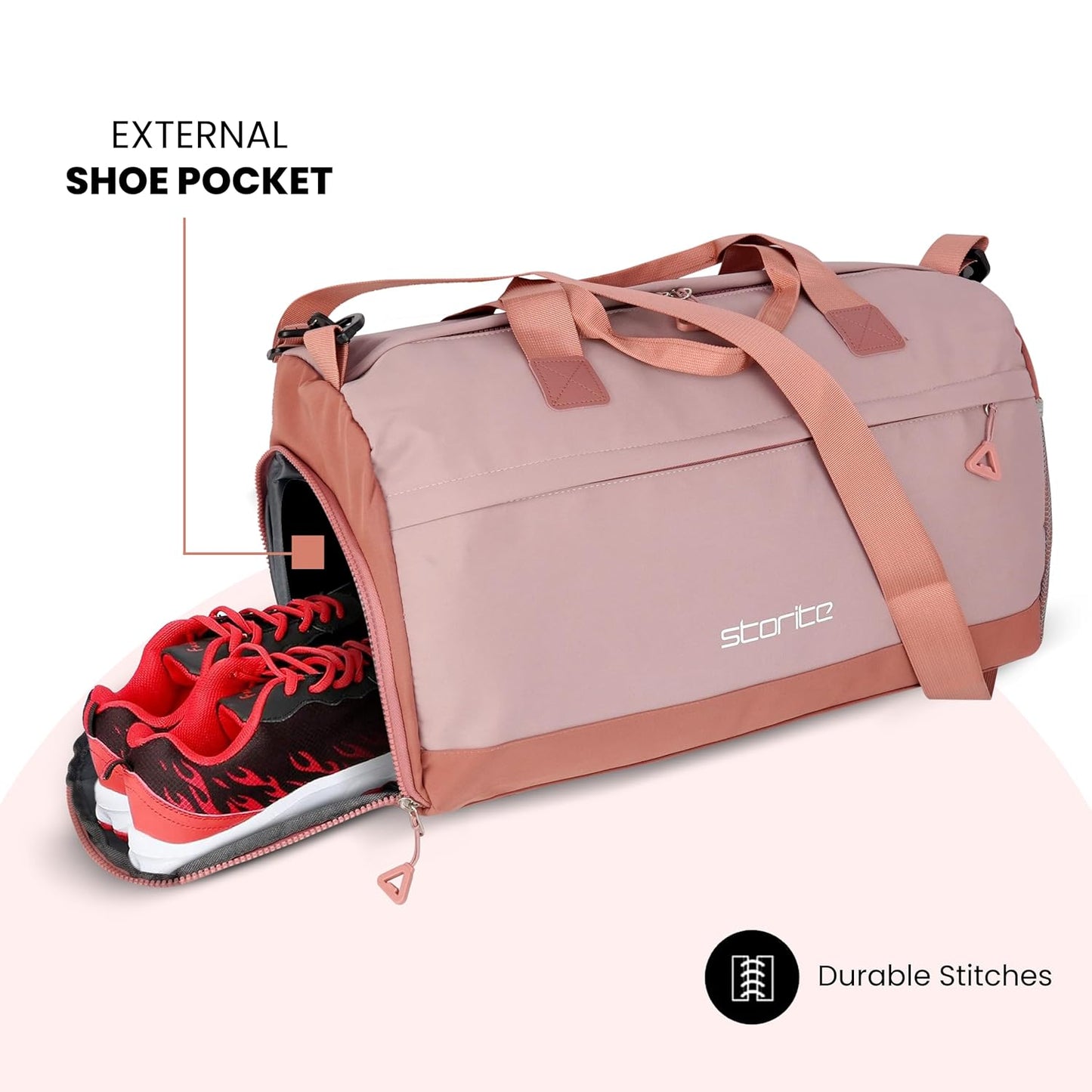 Storite Nylon 45 cm Travel Duffle Bag for Women with Luggage Trolley Sleeve Lightweight, Waterproof Luggage Bag with Shoe Compartment (Pink, 45 x 18 x 25 cm)