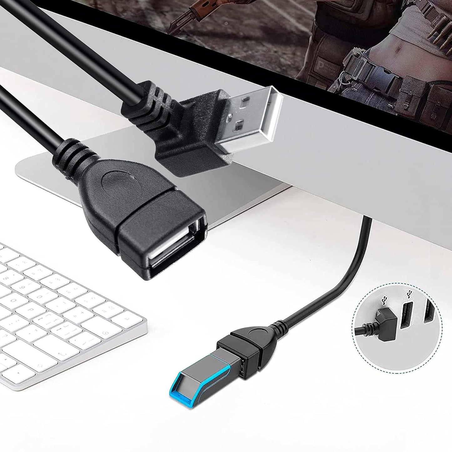 Storite 15CM USB 2.0 Extension Cable USB Male to Female Converter Adapter Extender Cord Up Angle - Black
