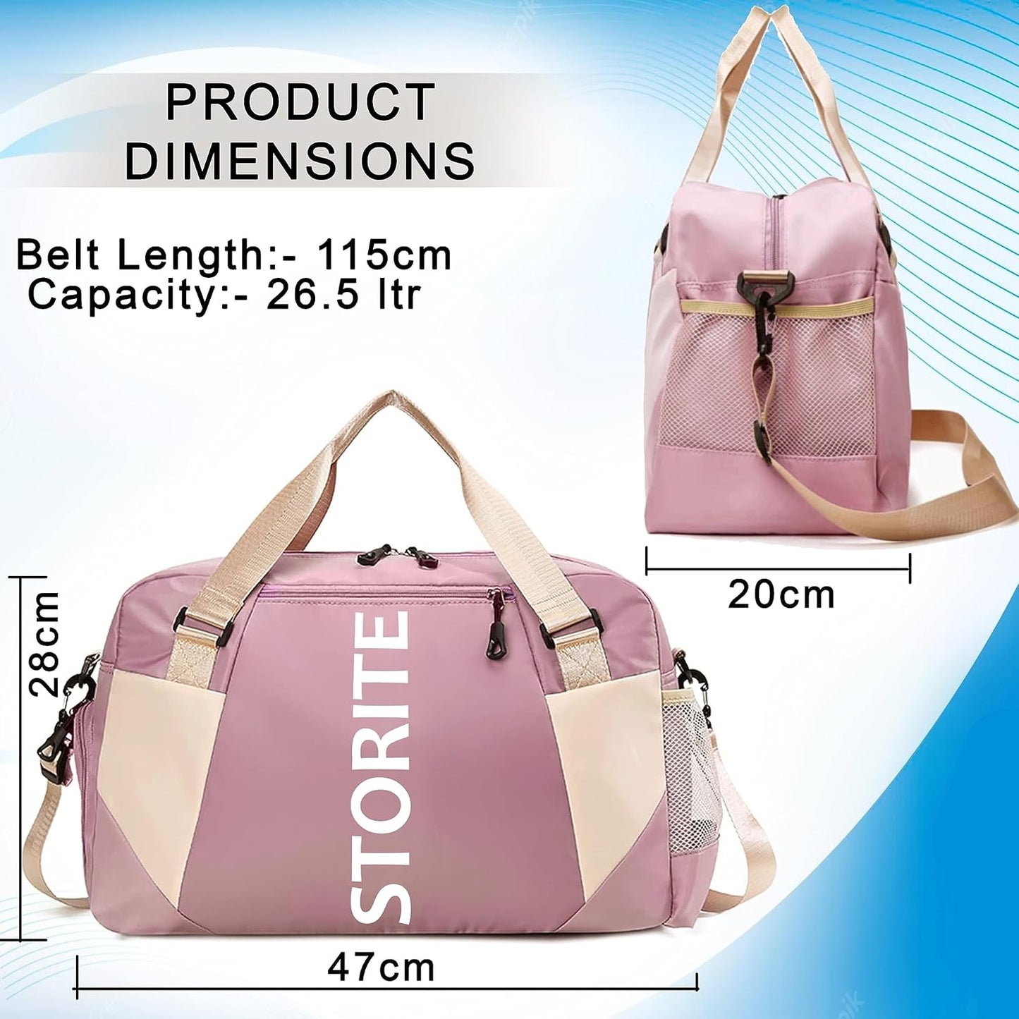 Storite Nylon 47 Cm Imported Travel Duffle Bag Stylish Weekender Overnight Luggage Bag for Women Pink