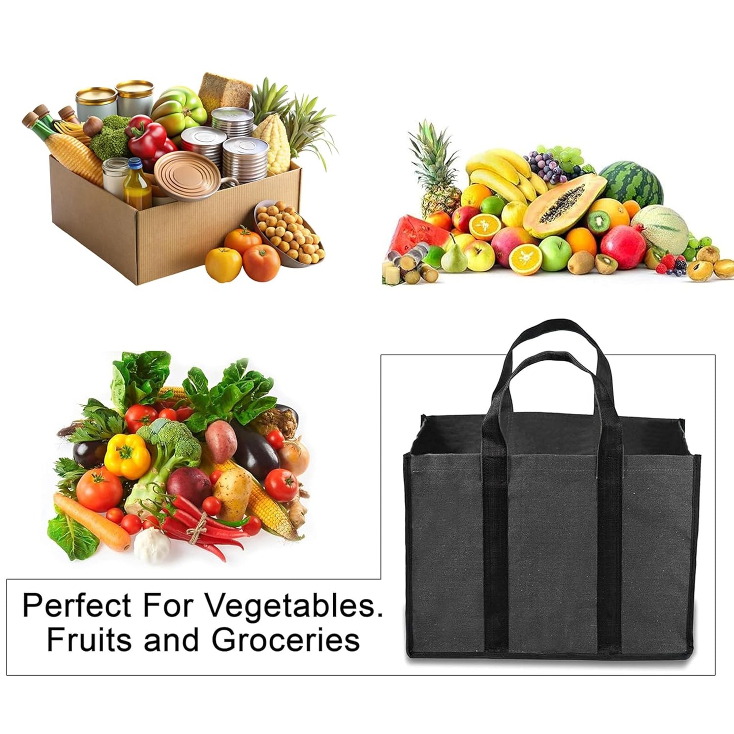 Storite Grocery Canvas Bag Super Strong Heavy Duty Milk Bag/Shopping Bags/Vegetable Bag/Grocery Bags with Reinforced Handles & Thick Bottom for Strength (Black,40x21x31cm)