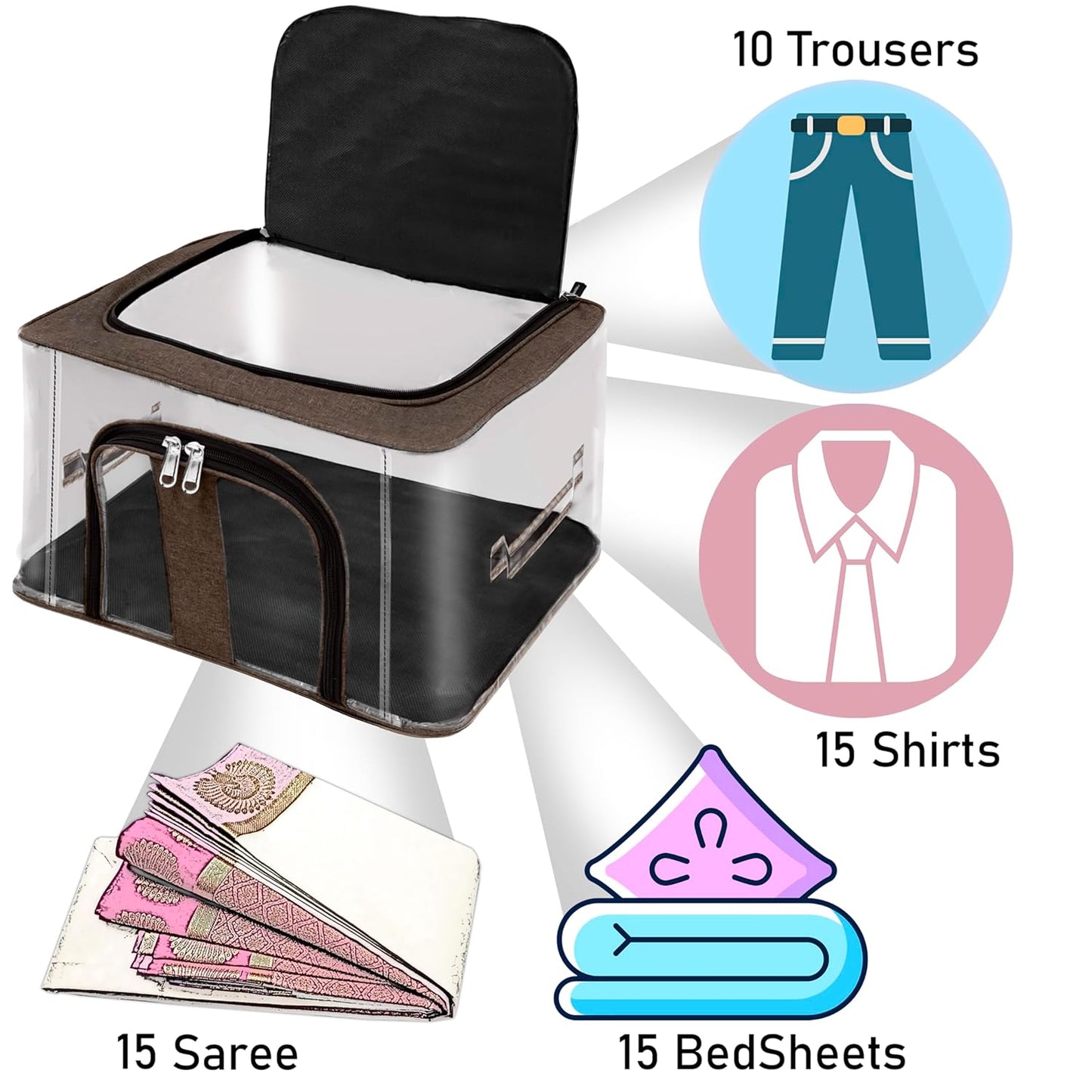 Storite 2 Pack Nylon 33 L PVC Transparent Moisture Proof Storage box for Clothes Closet Wardrobe Organizer for Clothes Saree Bags with Carry Handle - (Brown, 44 x 31 x 24 cm)