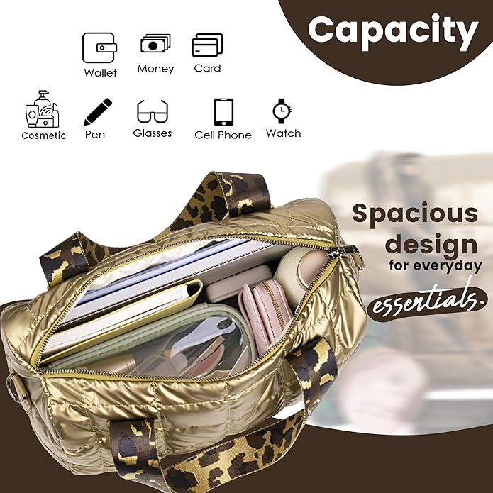 Storite Crossbody Bag, Puffy Purses Top Handle Handbags, Puffer Shoulder Bag for Women - Gold