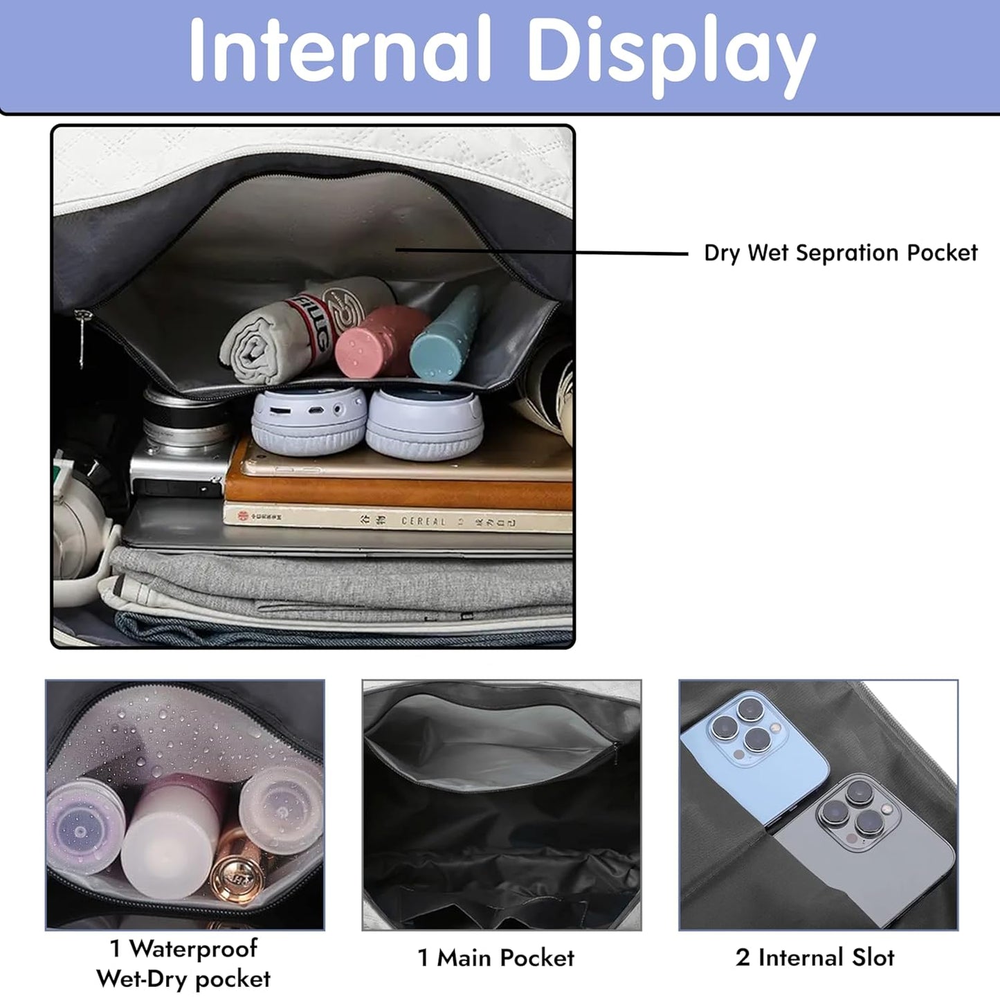 Storite 42 Cm Imported Multi Purpose Travel Duffle Bag for Women with Dry and Wet Pocket, Lightweight Waterproof Backpack Carry Luggage Bag with Shoe Compartment (Grey, 42 x 20 x 25 cm)