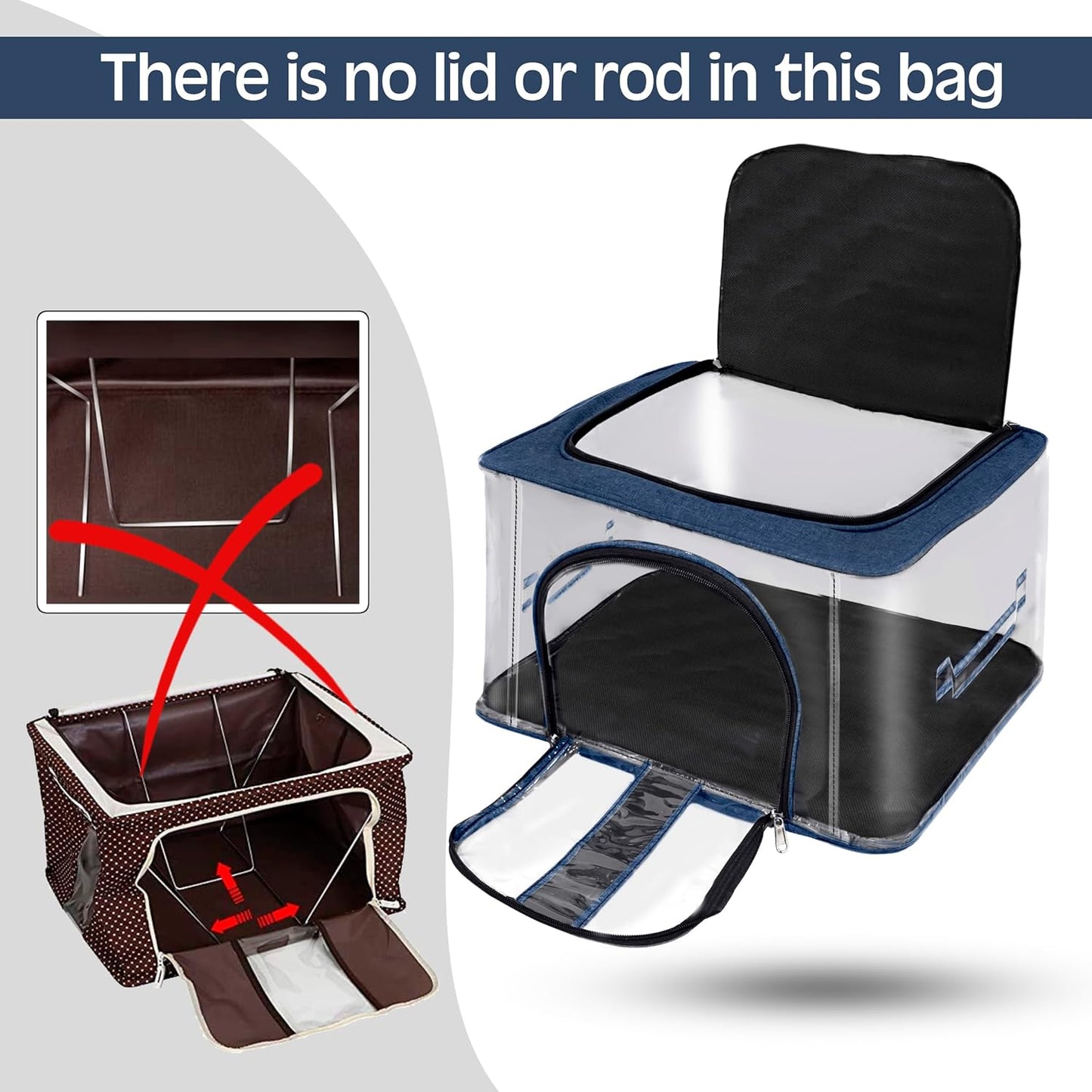 Storite Nylon 33 L PVC Transparent Moisture Proof Storage box for Clothes Closet Wardrobe Organizer Saree Bags for Clothes with Carry Handle - (DarkBlue, 44 x 31 x 24 cm)