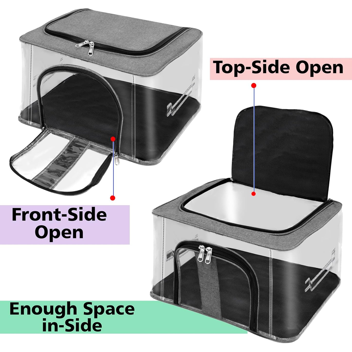 Storite 2 Pack Nylon 33 L PVC Transparent Moisture Proof Storage box for Clothes Closet Wardrobe Organizer for Clothes Saree Bags with Carry Handle - (Grey, 44 x 31 x 24 cm)