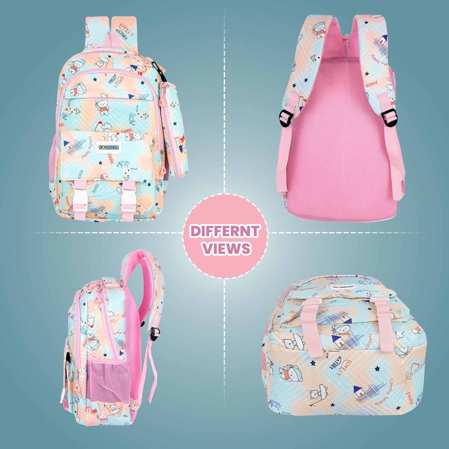 Storite 3 in 1 Combo Backpack for Kids Girls Stylish Durable Water-Resistant Backpack Shoulder School Bags Great for Birthdays Gifts