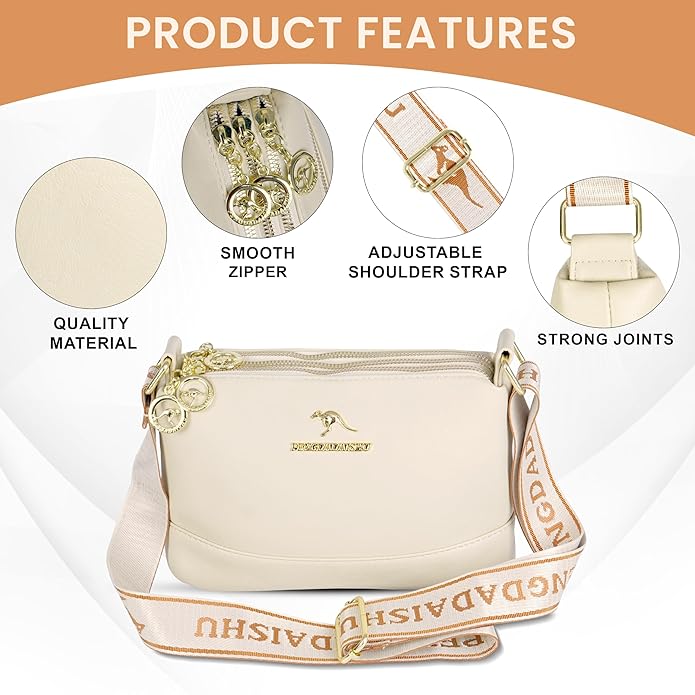 Storite Women's Stylish Small Nylon Lightweight Sling Crossbody Bag with Multi-Compartment, Vintage Portable Ladies Purse Handbag with Adjustable Strap-White