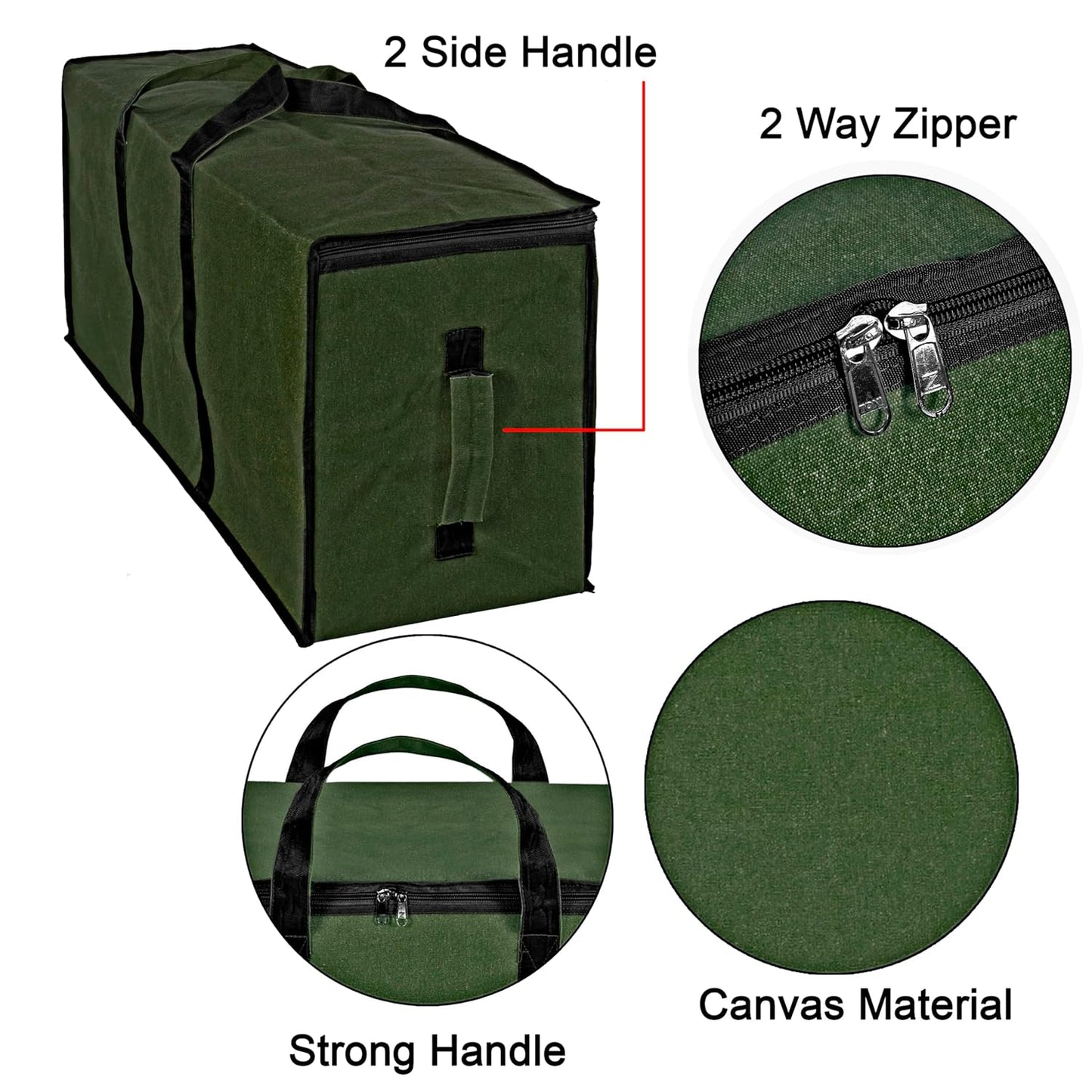 Storite Multi-Purpose Heavy Duty Moisture Proof 90 Litres Canvas Super-Size Jumbo Underbed Storage Bag/Toys/Blankets/Stationery Paper/Clothes/Moving bags (87 x 38x 26cm), ArmyGreen