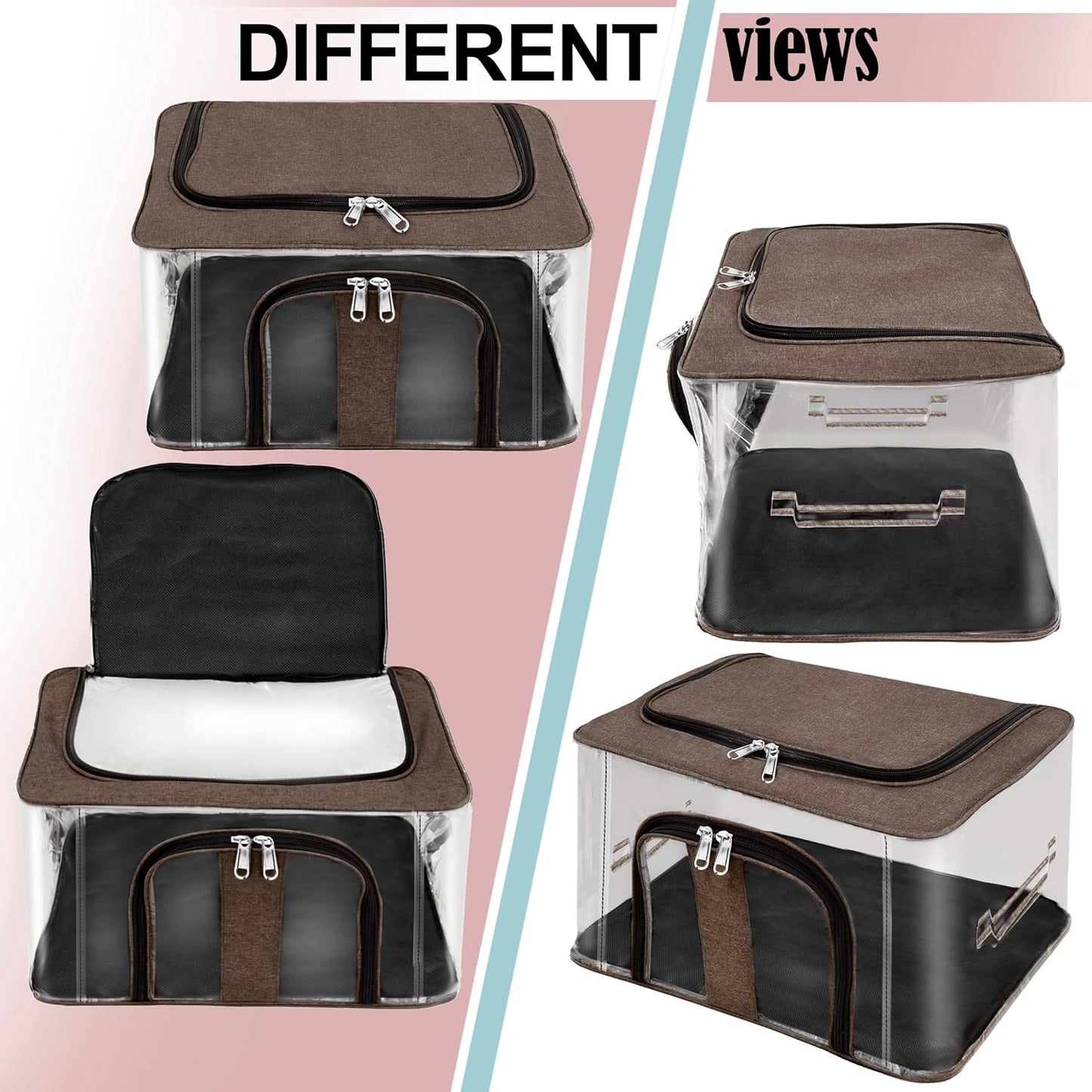 Storite 2 Pack Nylon 33 L PVC Transparent Moisture Proof Storage box for Clothes Closet Wardrobe Organizer for Clothes Saree Bags with Carry Handle - (Brown, 44 x 31 x 24 cm)