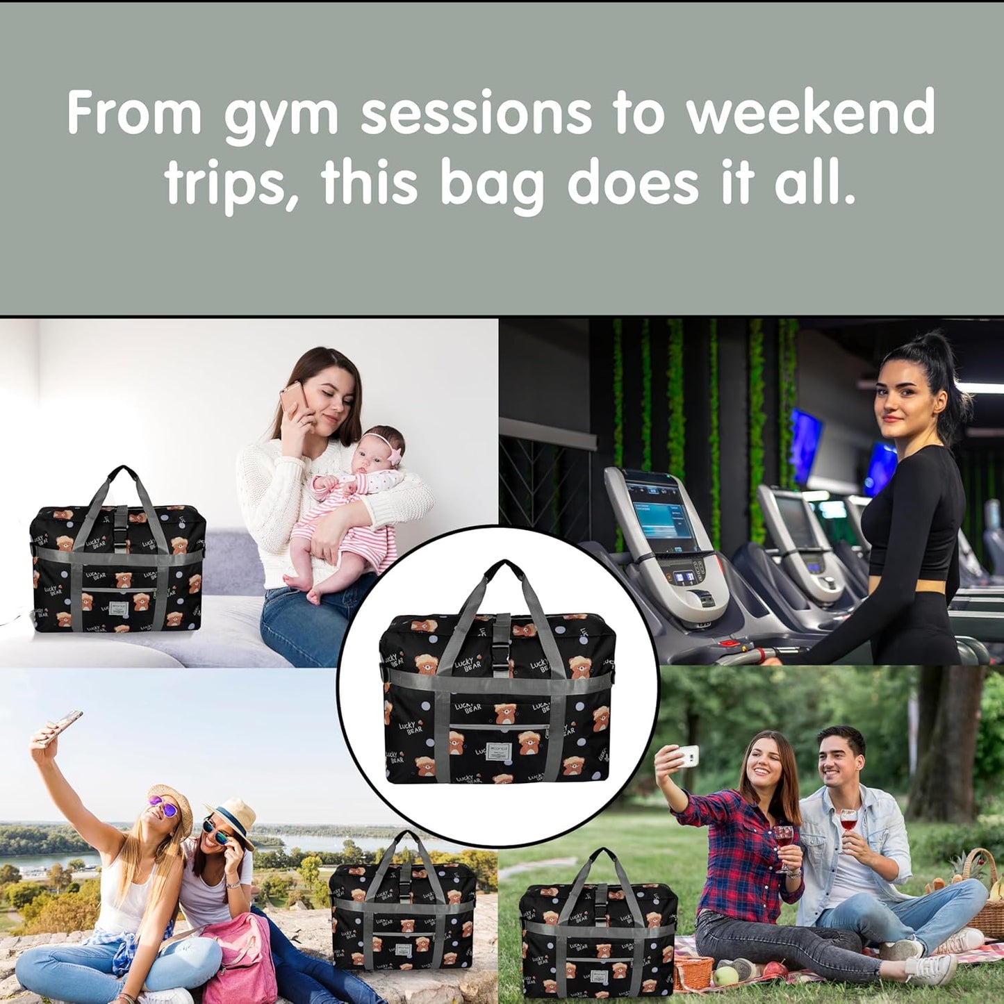 Storite Nylon 60 cm Travel Duffle Bag for Women with Luggage Trolley Sleeve Lightweight, Waterproof Luggage Bag with Buckle Closure (Black, 60 x 23 x 45 cm)