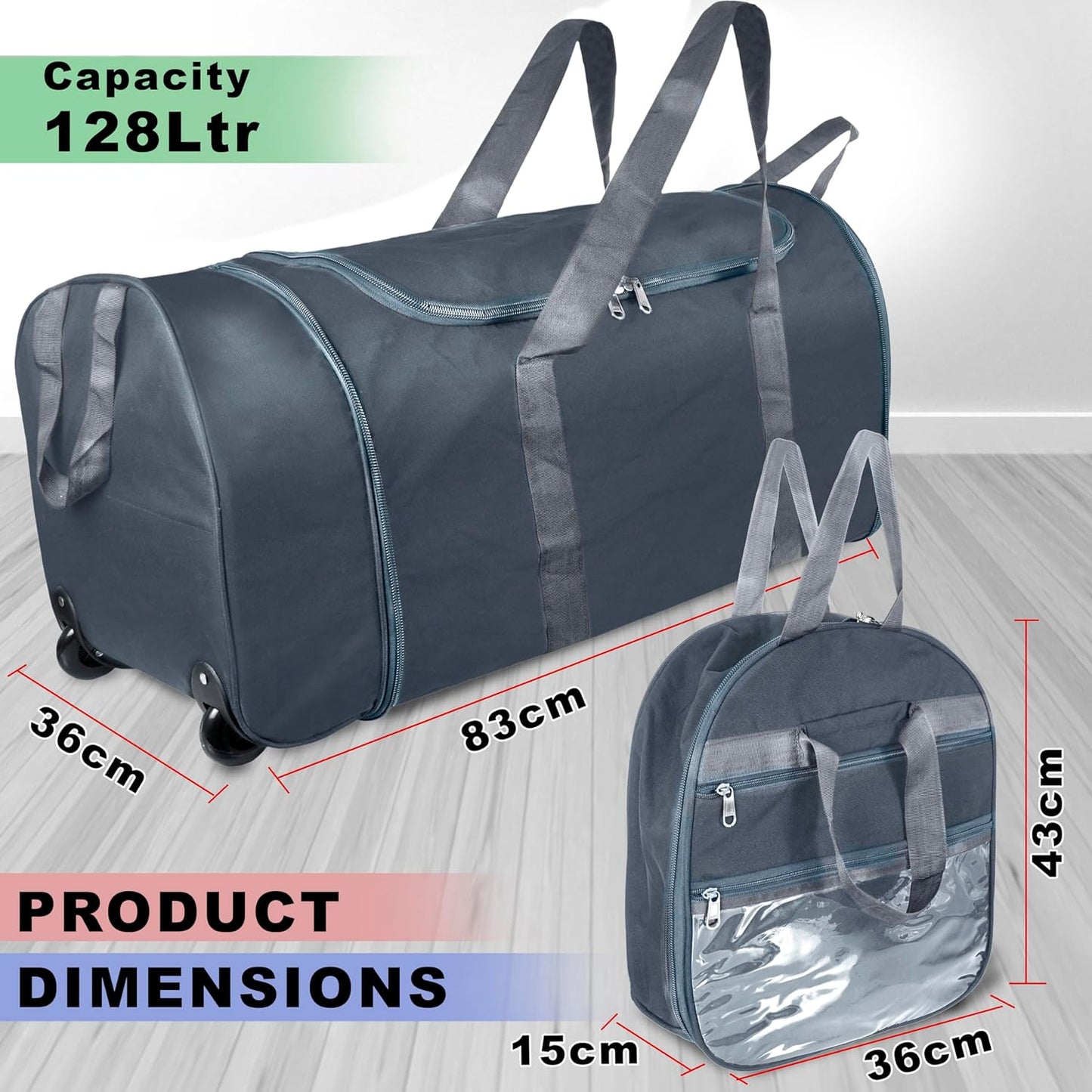 Storite Nylon 83 Cm Extra Large Strong Travel Duffle Bag, Luggage Bag Covertible Backpack Trolley Duffel Storage Bag with 2 Wheels & Pull Handle - (Grey, 83x36cm)