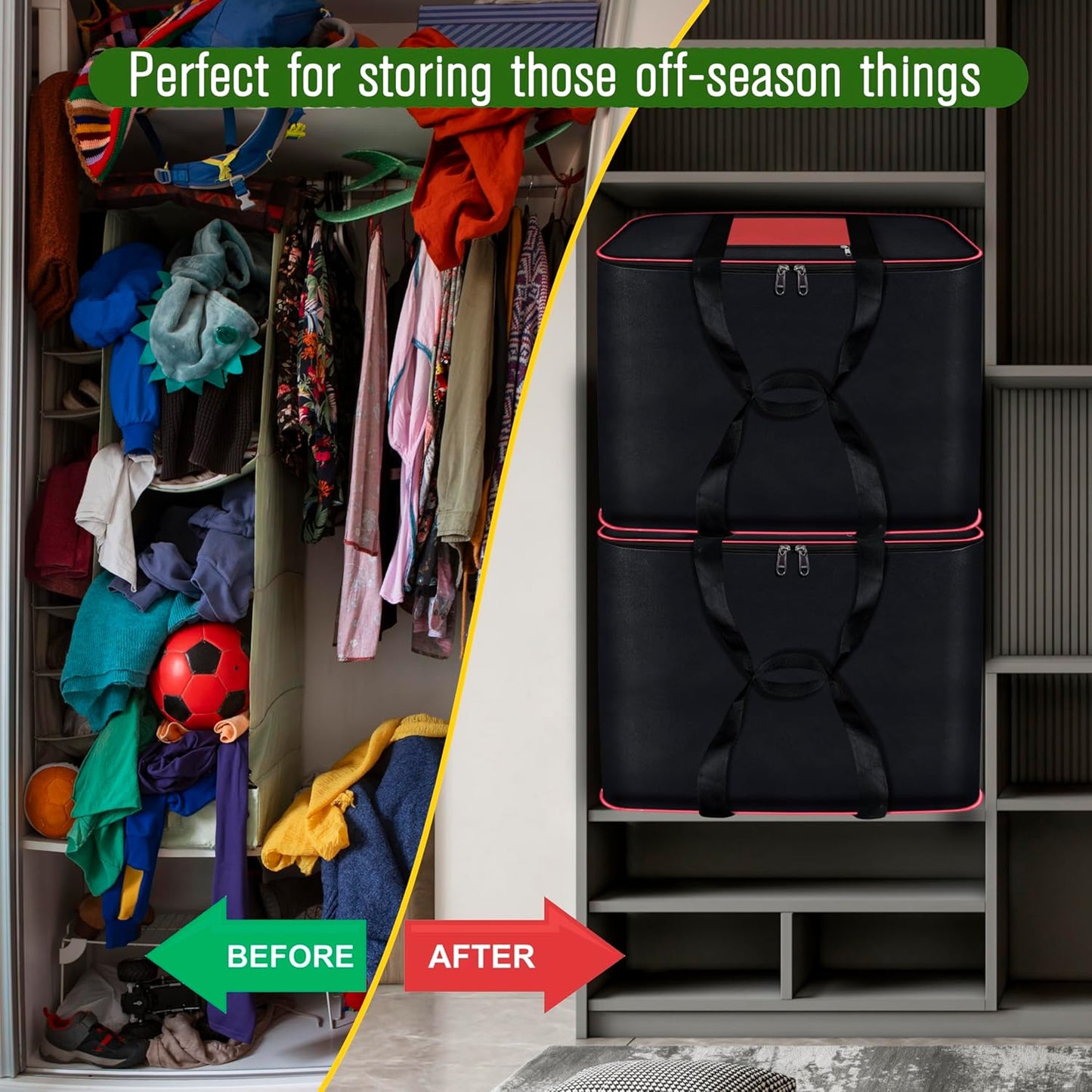 Storite Multi-Purpose Moisture Proof Nylon 131 L Super-Size Large underbed storage bag for Toys/Stationery Paper/Blankets/Clothes - Black/Red (57 x 48 x 48 cm-Rectangular)