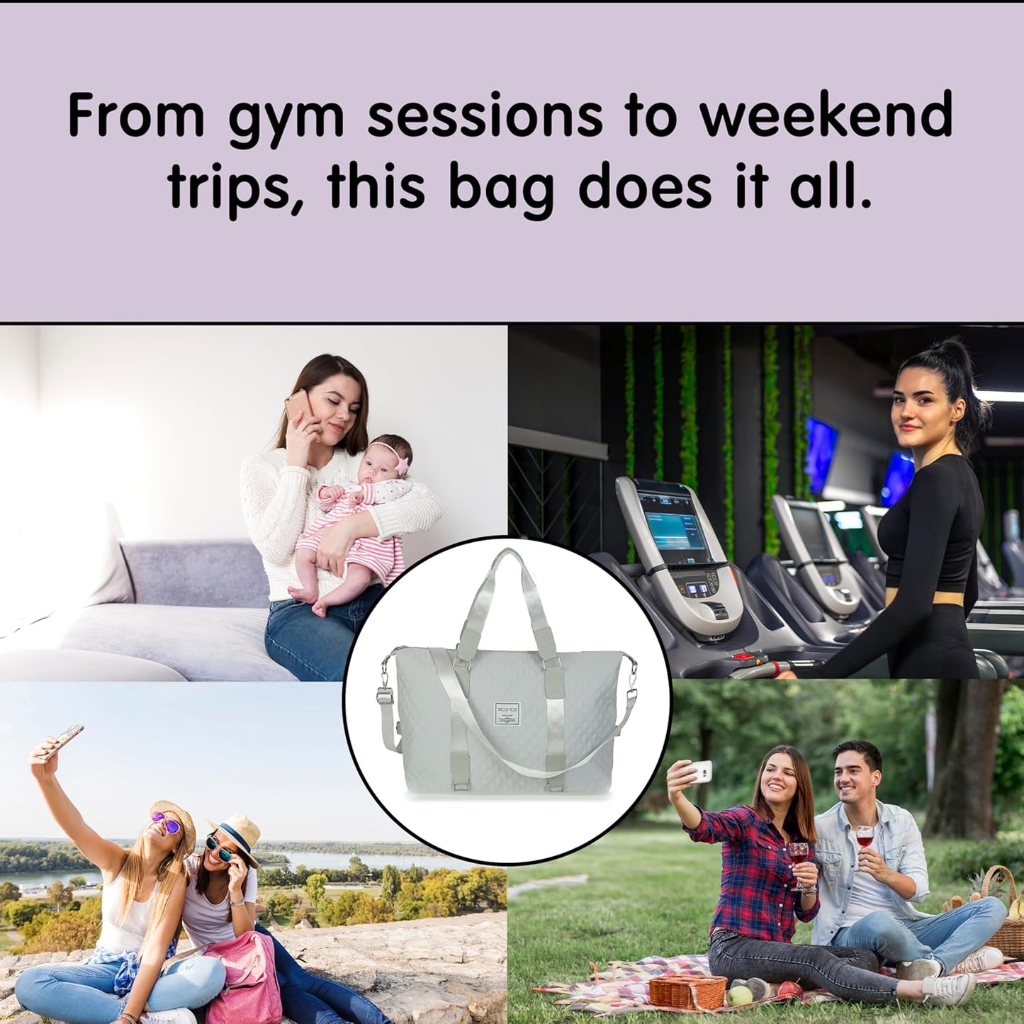 Storite Nylon 47 Cm Multi-Purpose Travel Duffle Bag for Women with Separate Dry and Wet Pocket, Lightweight Waterproof Backpack Carry Luggage Bag (Grey, 47 x 18 x 34 Cm)