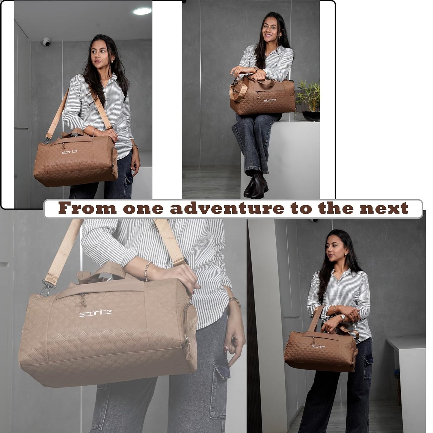 Storite 42 Cm Imported Multi Purpose Travel Duffle Bag for Women with Dry and Wet Pocket, Lightweight Waterproof Backpack Carry Luggage Bag with Shoe Compartment (Coffee,42 x 20 x 25 cm)