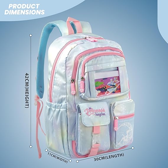 Storite School Backpacks for Girls Stylish Bags for Kids 7-12 Years Old Cartoon Water Resistant Backpack Durable Burden Relief School Bag Birthday Gift - blue-pink
