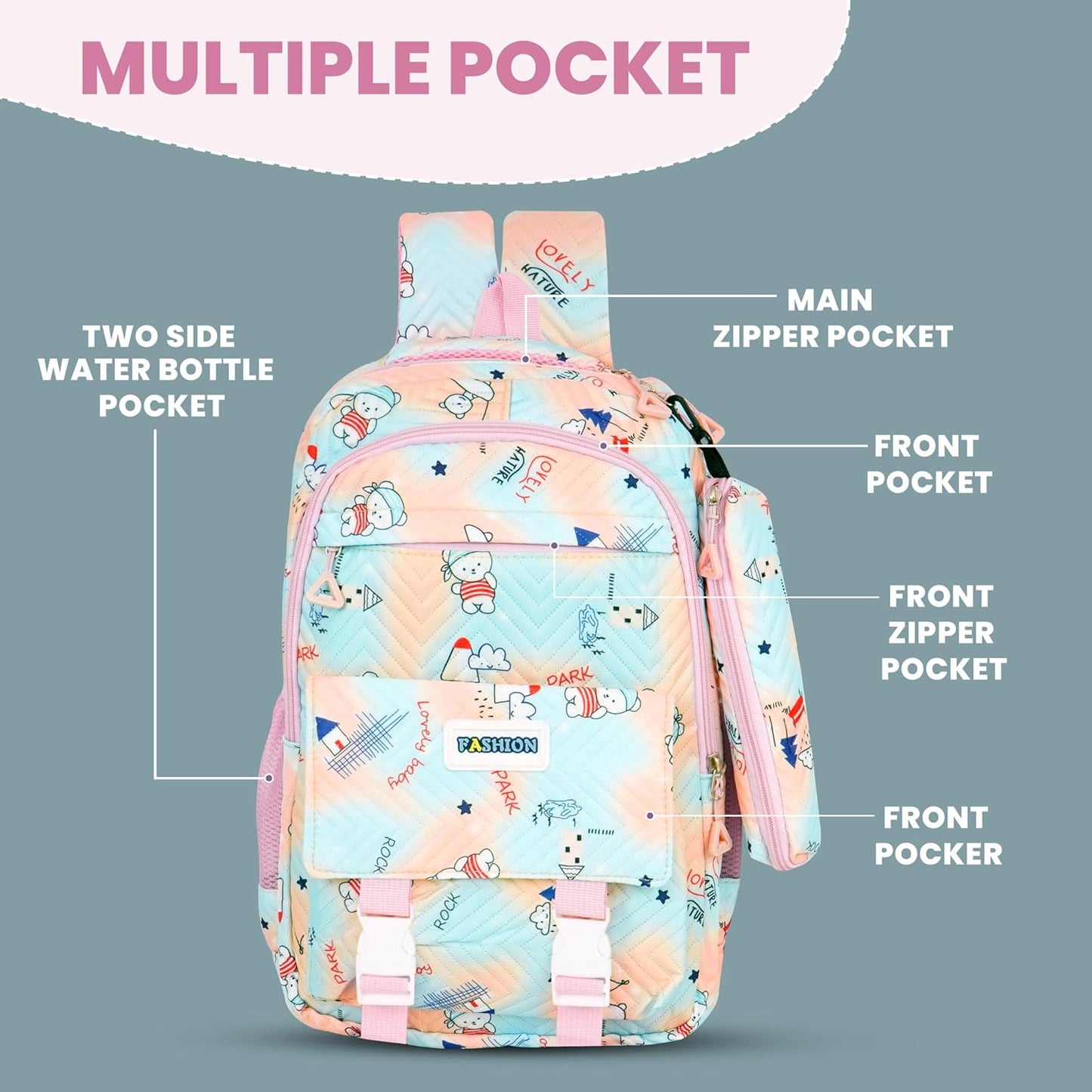 Storite 3 in 1 Combo Backpack for Kids Girls Stylish Durable Water-Resistant Backpack Shoulder School Bags Great for Birthdays Gifts