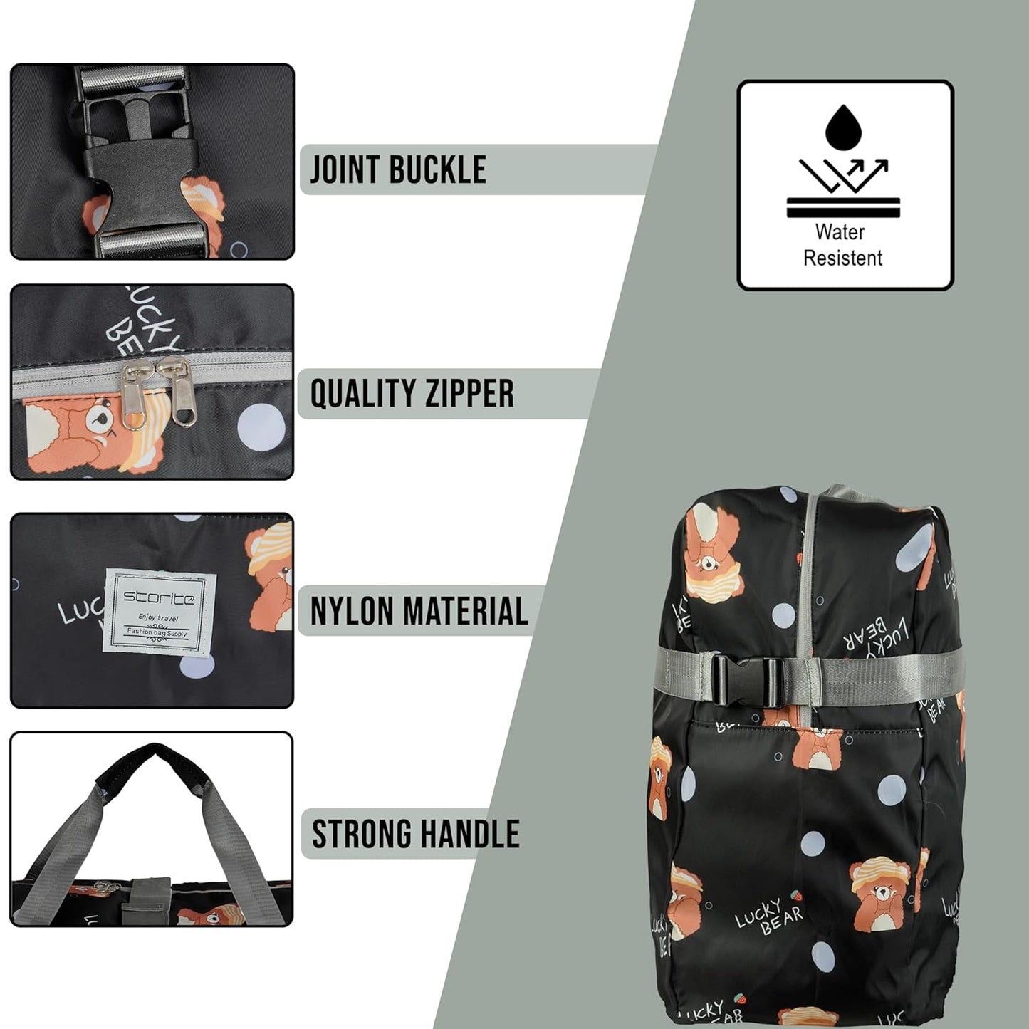 Storite Nylon 60 cm Travel Duffle Bag for Women with Luggage Trolley Sleeve Lightweight, Waterproof Luggage Bag with Buckle Closure (Black, 60 x 23 x 45 cm)