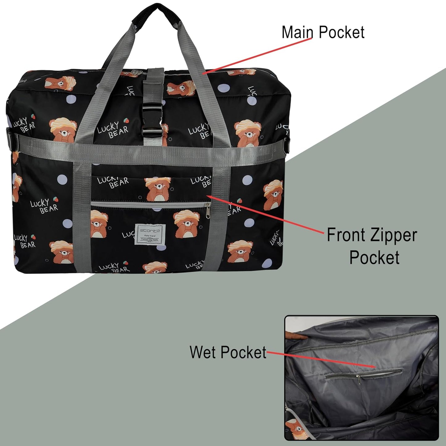 Storite Nylon 60 cm Travel Duffle Bag for Women with Luggage Trolley Sleeve Lightweight, Waterproof Luggage Bag with Buckle Closure (Black, 60 x 23 x 45 cm)