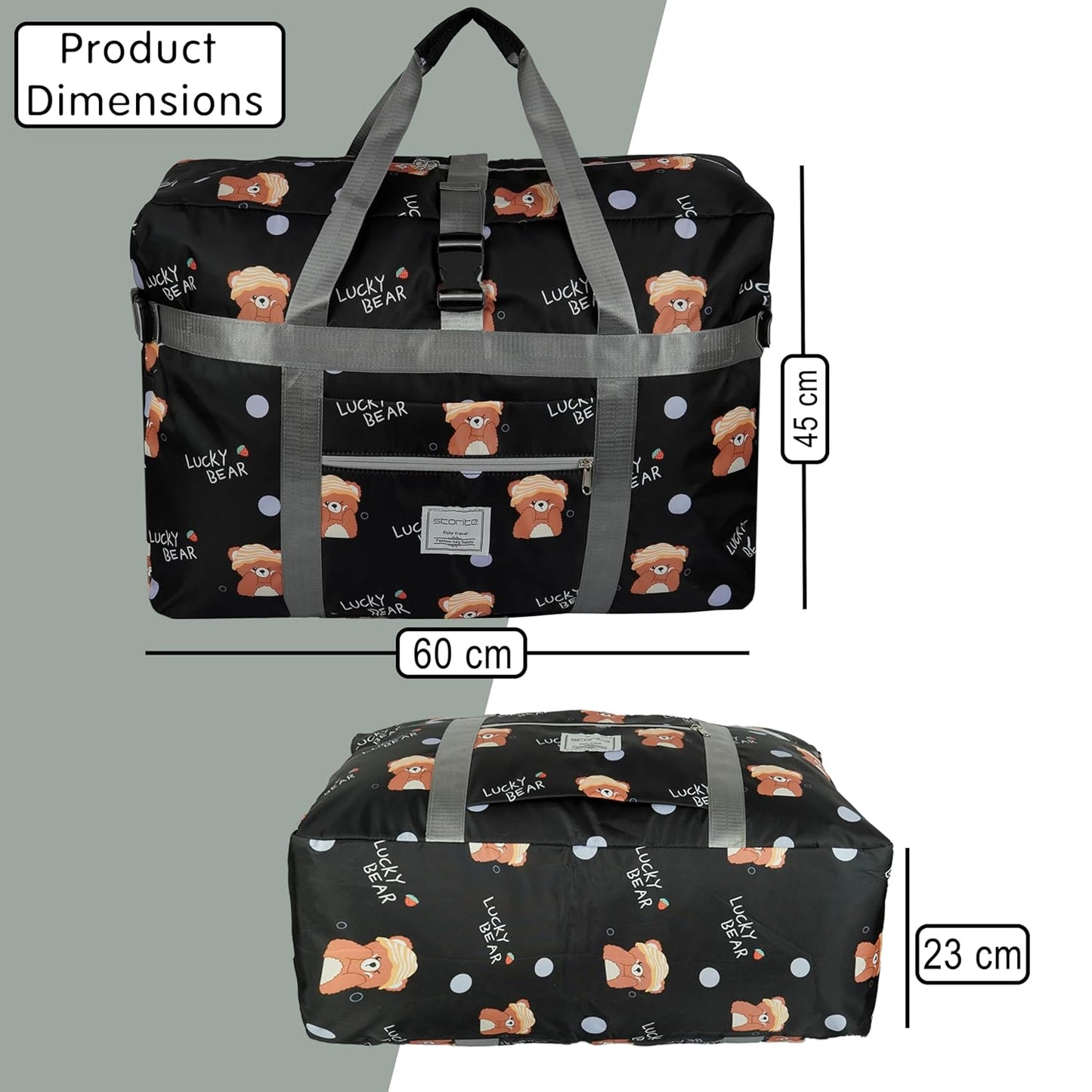 Storite Nylon 60 cm Travel Duffle Bag for Women with Luggage Trolley Sleeve Lightweight, Waterproof Luggage Bag with Buckle Closure (Black, 60 x 23 x 45 cm)