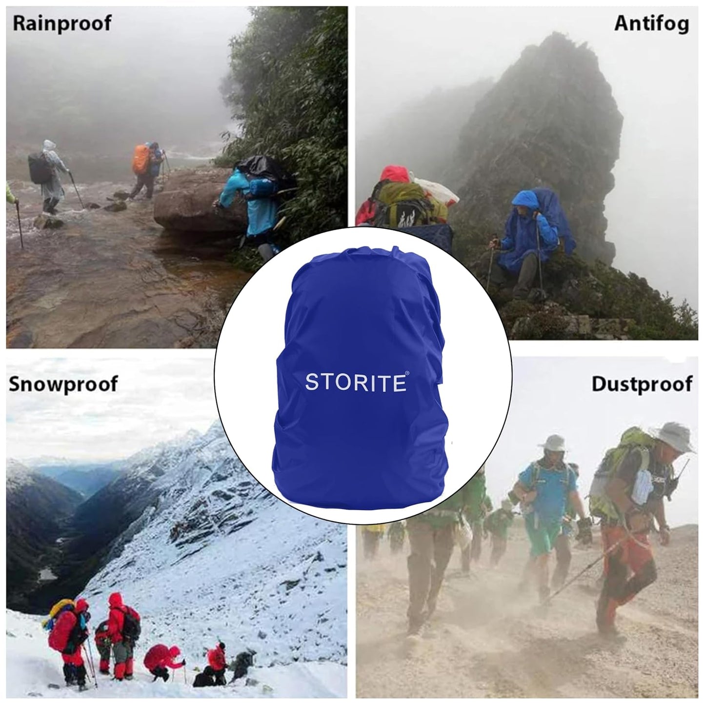 Storite Dust & Rain Cover For Standard Backpack With Pouch, Waterproof Dustproof Rain Cover Bag Elastic Adjustable For School, College,Office, Trekking Bags (30L-35L,Blue)