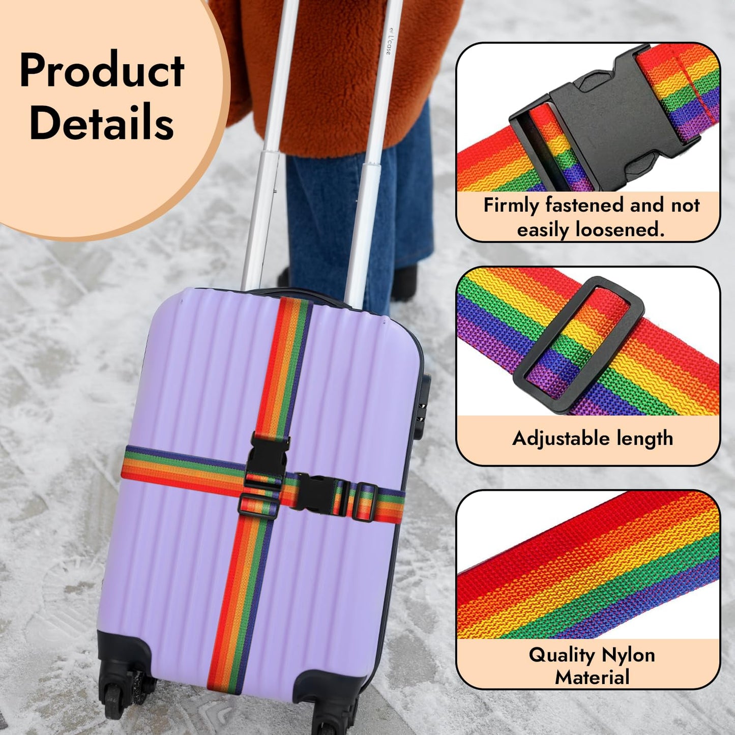 Storite Pack of 2 Luggage Strap | Luggage Belt for Suitcase & Trolley Bags | Travel Belt with Quick Release Adjustable Buckle for Suitcase | Rainbow