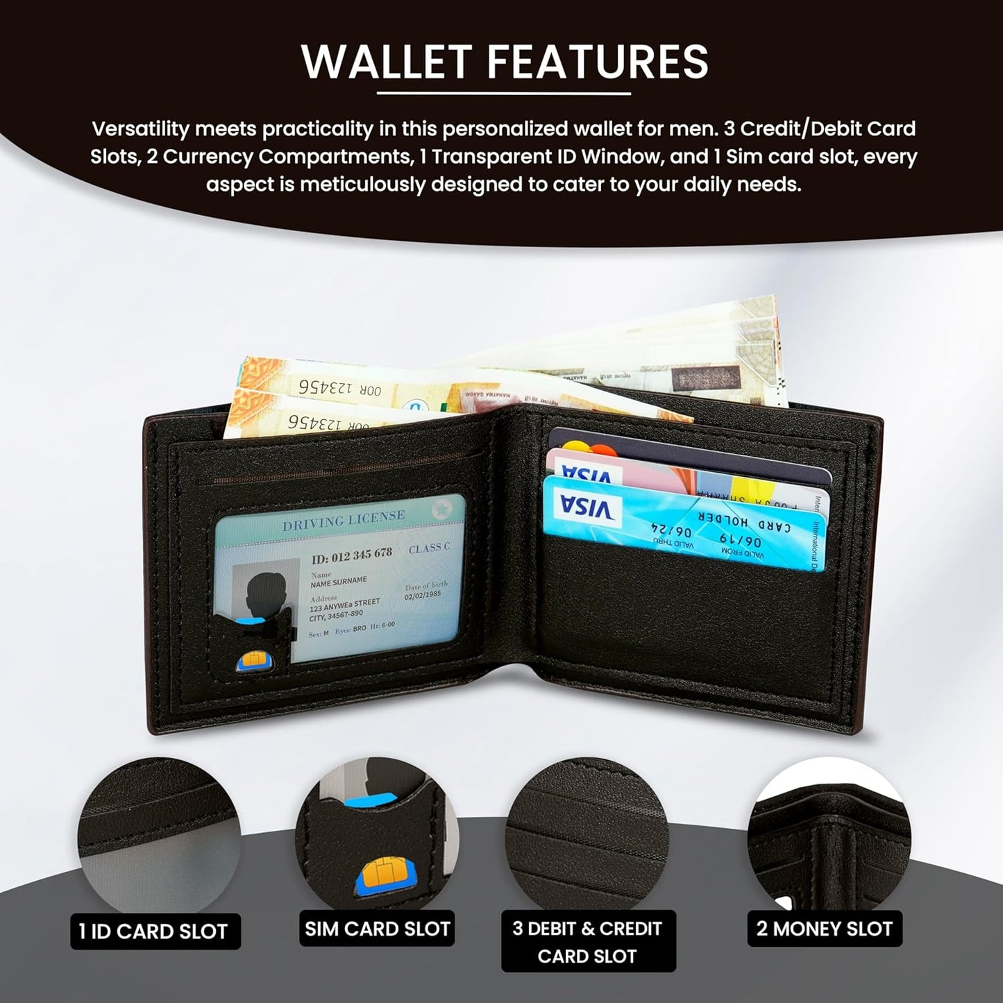Storite Leather Wallet for Men Lightweight Wallet with SIM Card Slot & ID Window for Office Travel & Daily Use(Dark Brown - 11.5 x 9 Cm)