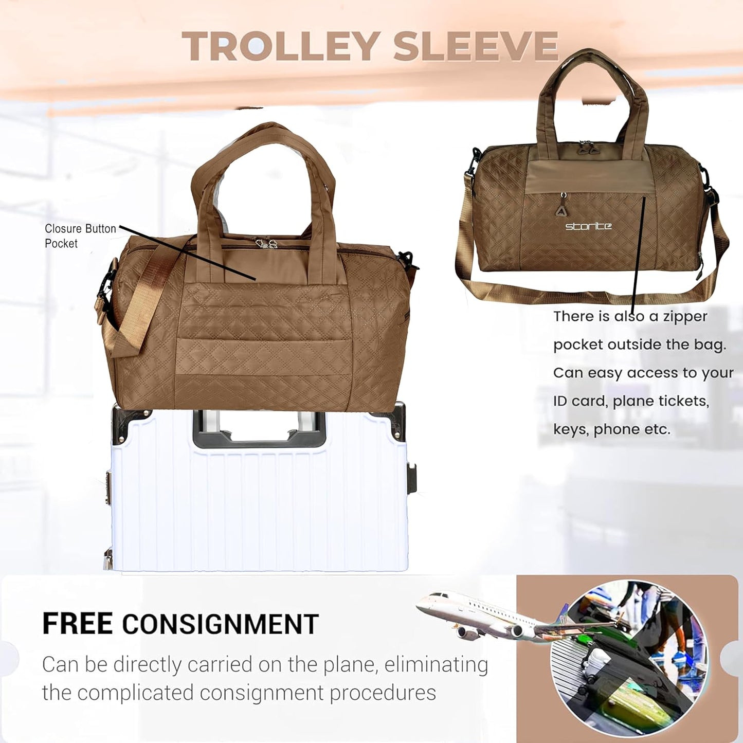 Storite 42 Cm Imported Multi Purpose Travel Duffle Bag for Women with Dry and Wet Pocket, Lightweight Waterproof Backpack Carry Luggage Bag with Shoe Compartment (Coffee,42 x 20 x 25 cm)