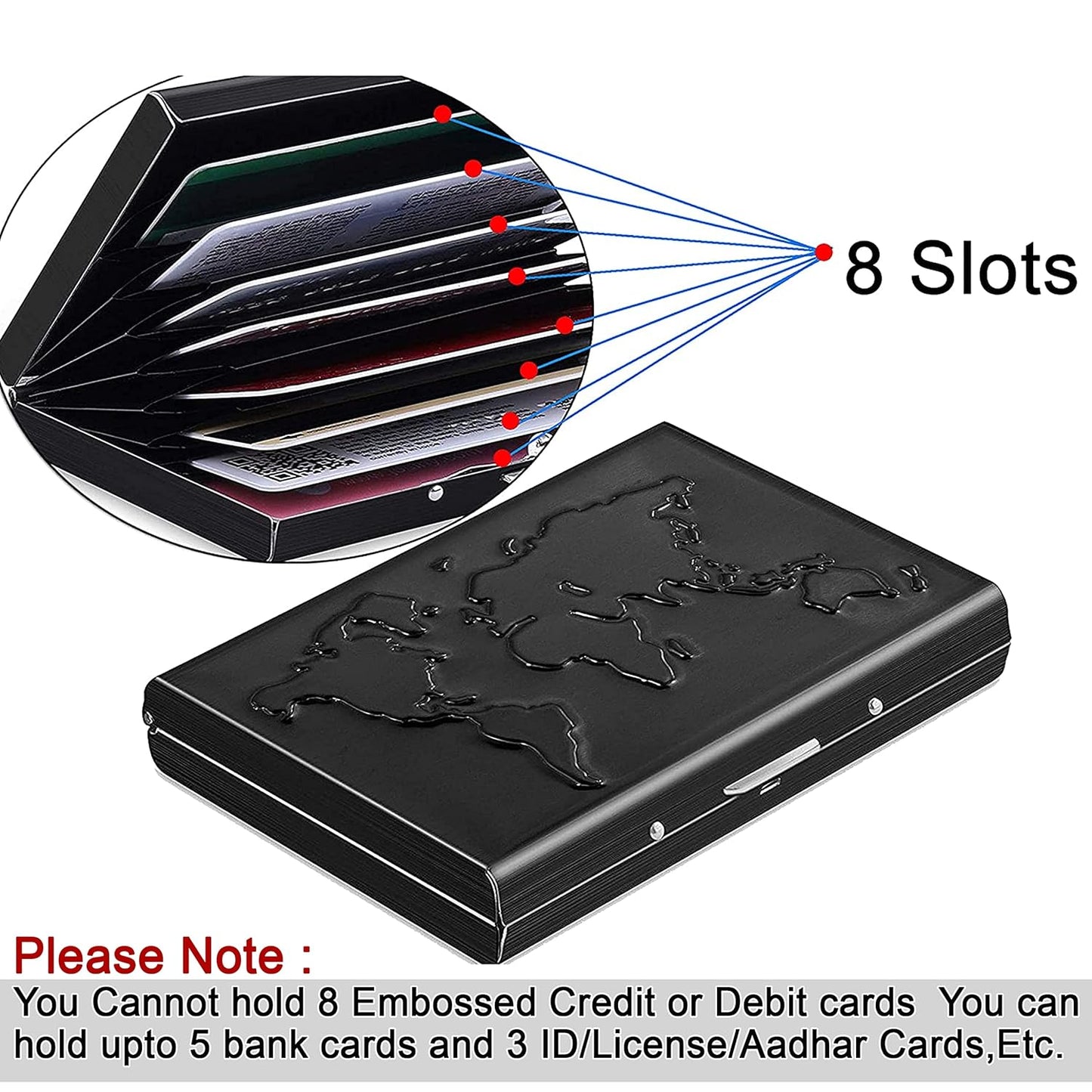 Storite 8 Slot Metal RFID Credit Or Debit Card Holder Wallet for Men Women- (Black World Map-9.5cm x 6.5cm x 1.5 Cm)